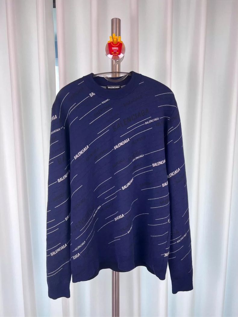 Balenciaga Balenciaga Blue-Purple Logo Wool Sweater - dmc Size US M / EU 48-50 / 2 - 1 Thumbnail