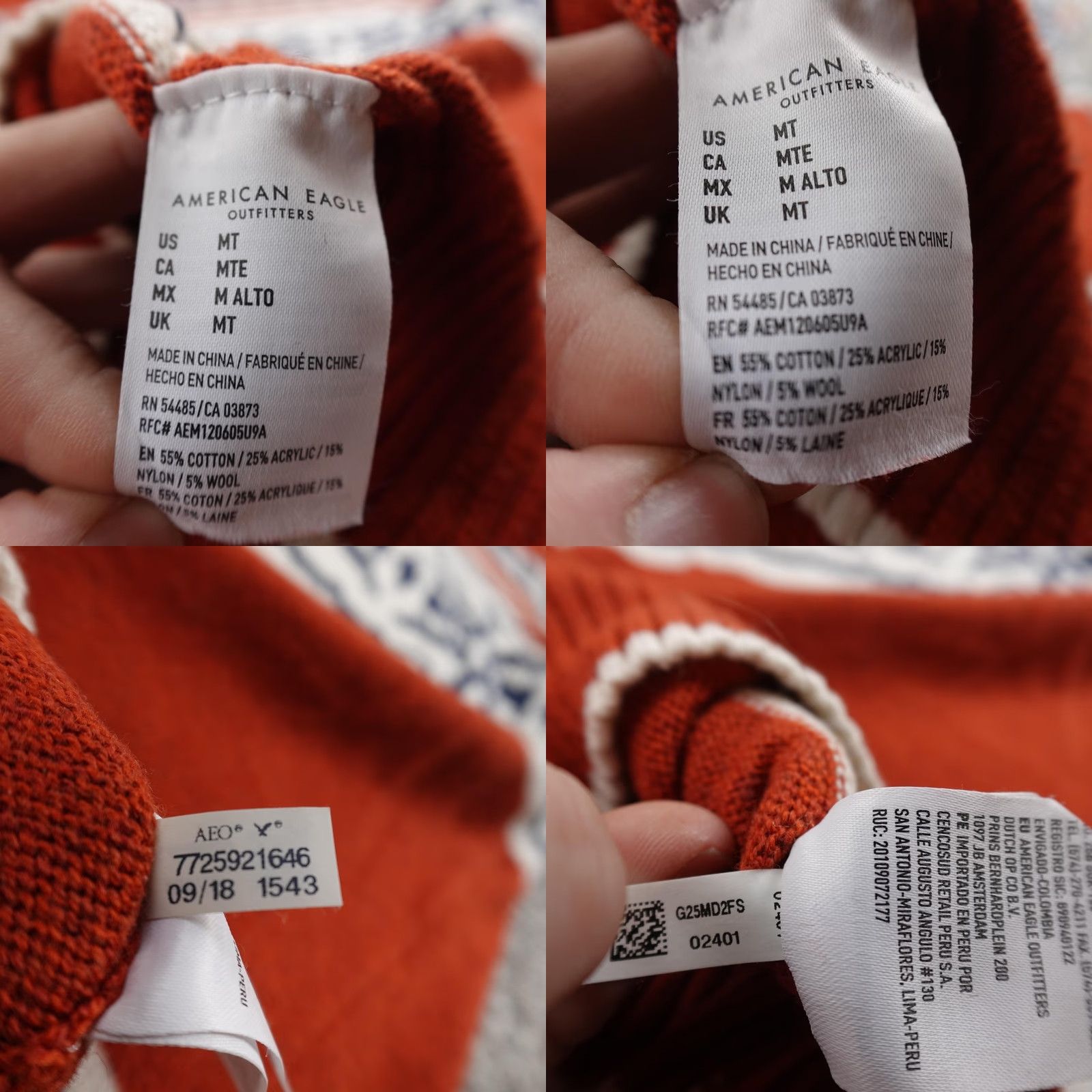American Eagle Outfitters American Eagle Outfitters Sweater Mens MT Orange Nordic Aztec Fair Isle Hoodie Waffle Knit Size US M / EU 48-50 / 2 - 8 Thumbnail