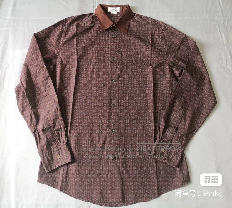 Hermes Hermes size 41 Men's shirt, burgundy, 100% pure cotton Size US S / EU 44-46 / 1 - 1 Thumbnail