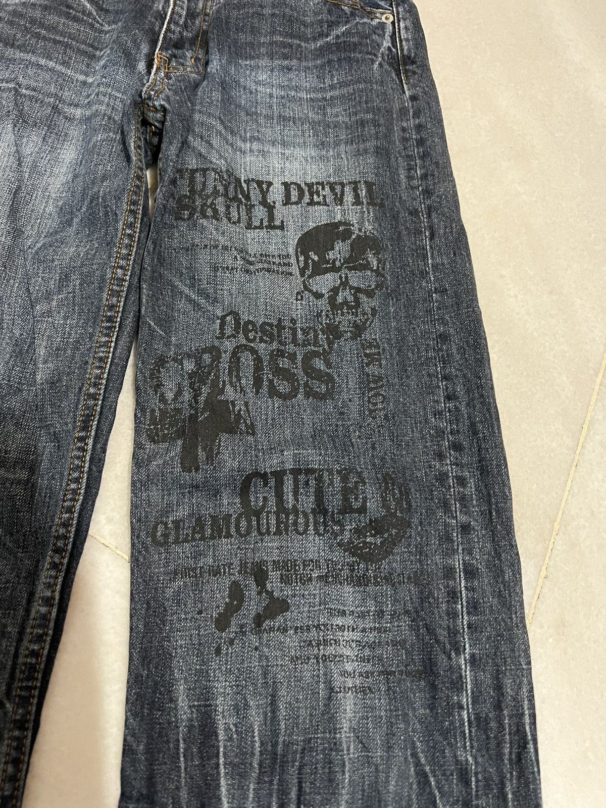 If Six Was Nine × Japanese Brand × Le Grande Bleu (L.G.B.) 🌈90’s Style Sorridere Funny Devil Skull Jeans Size US 28 / EU 44 - 7 Thumbnail