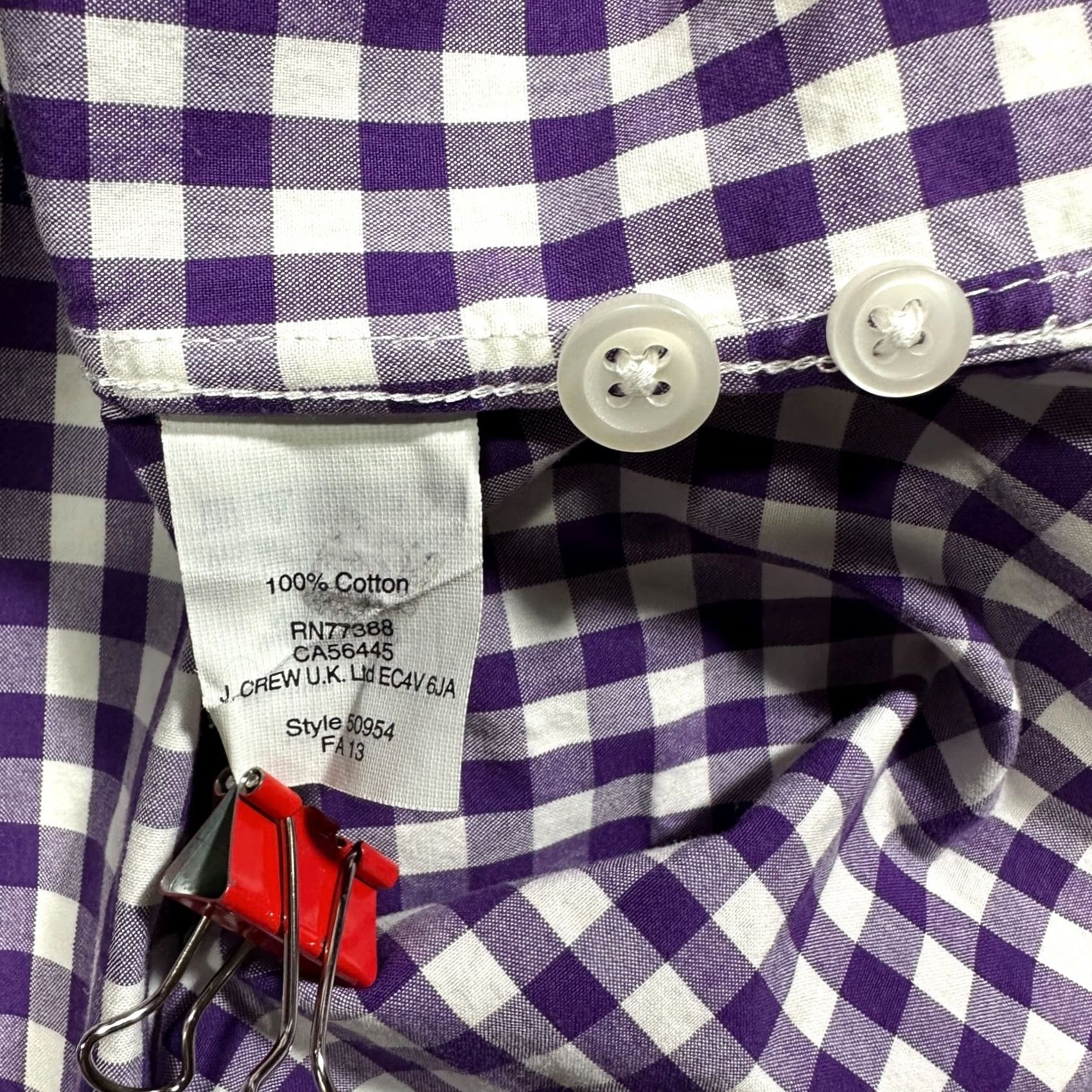 J.Crew J.CREW Shirt Mens L Slim Fit Button-Down Purple Gingham Check Cotton Pocket Button-Up Size US L / EU 52-54 / 3 - 7 Thumbnail