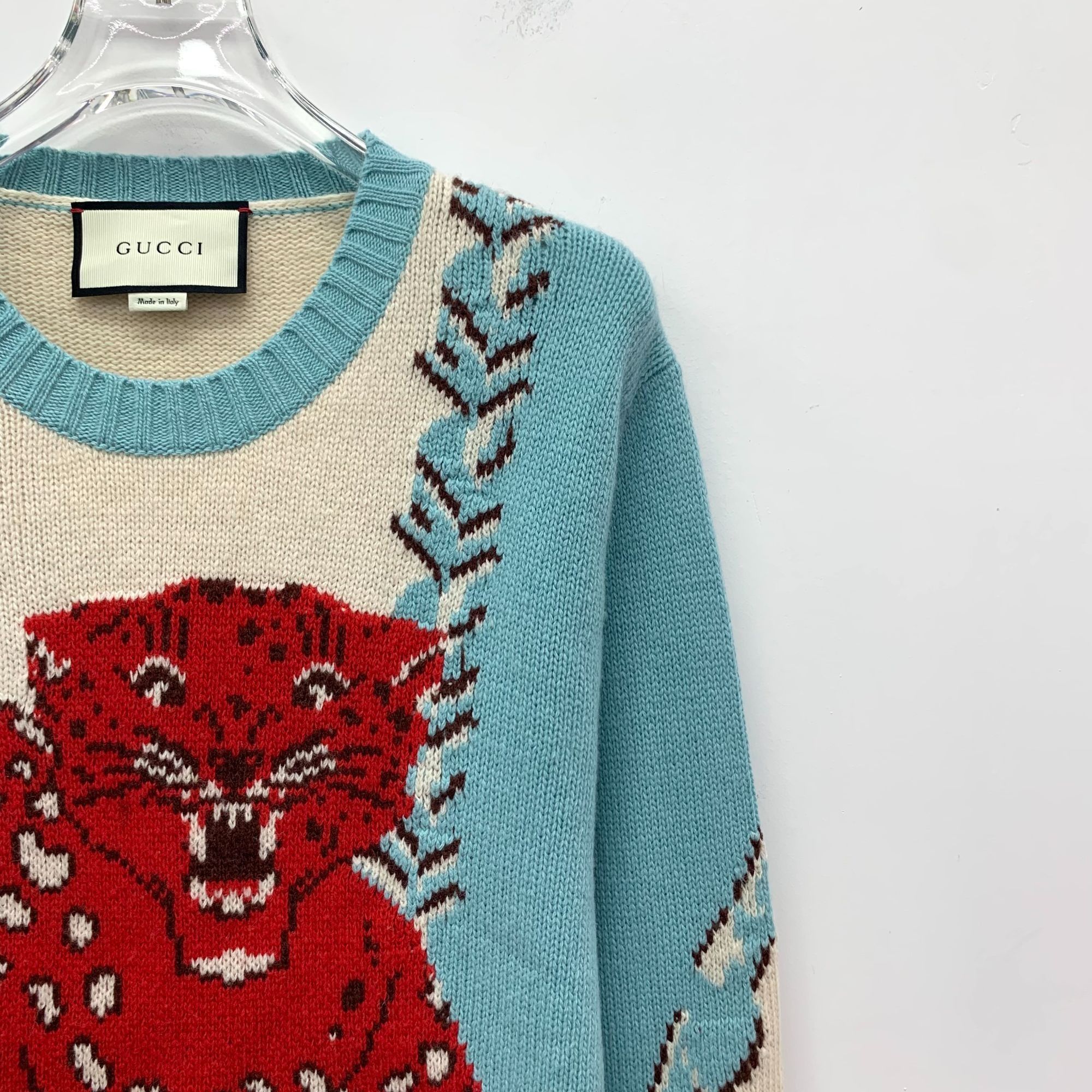 Gucci GUCCI Red Tiger Wool Knit Sweater Size S Turquoise Cream Lux Size S / US 4 / IT 40 - 7 Thumbnail