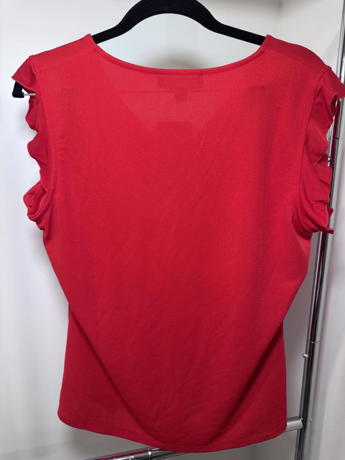 Andrew Marc Andrew Marc Women's Red Ruffle Sleeve V-Neck Top Size Large Size L / US 10 / IT 46 - 3 Thumbnail