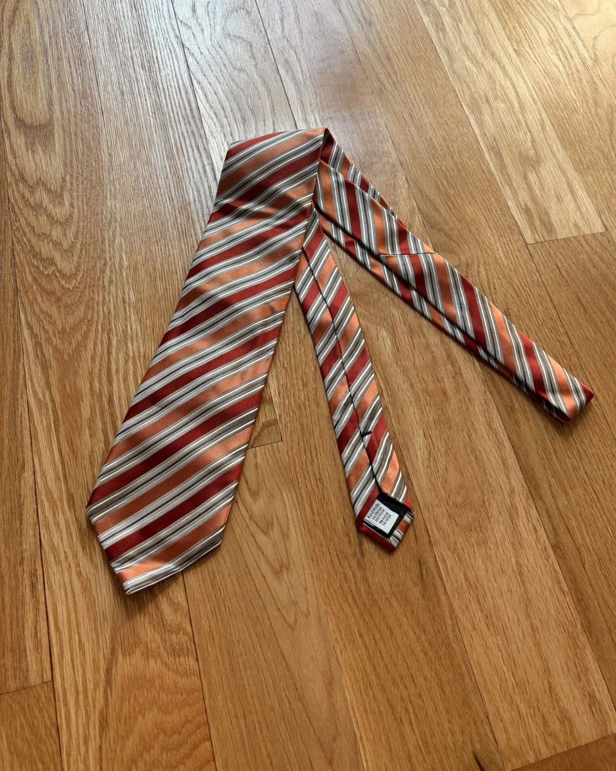 Other Geoffrey Beene 100% Silk Handmade Rust Orange Striped Tie Size ONE SIZE - 1 Thumbnail
