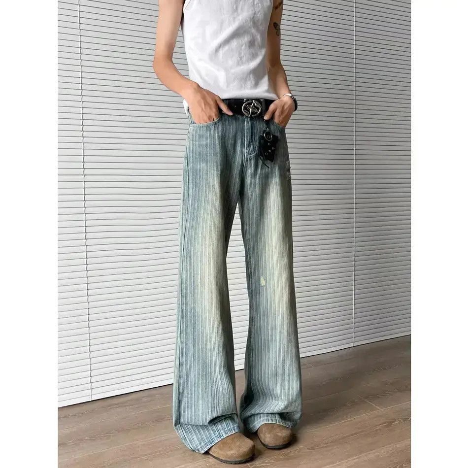 Japanese Brand Retro loose washed striped wide leg jeans Size US 32 / EU 48 - 3 Thumbnail