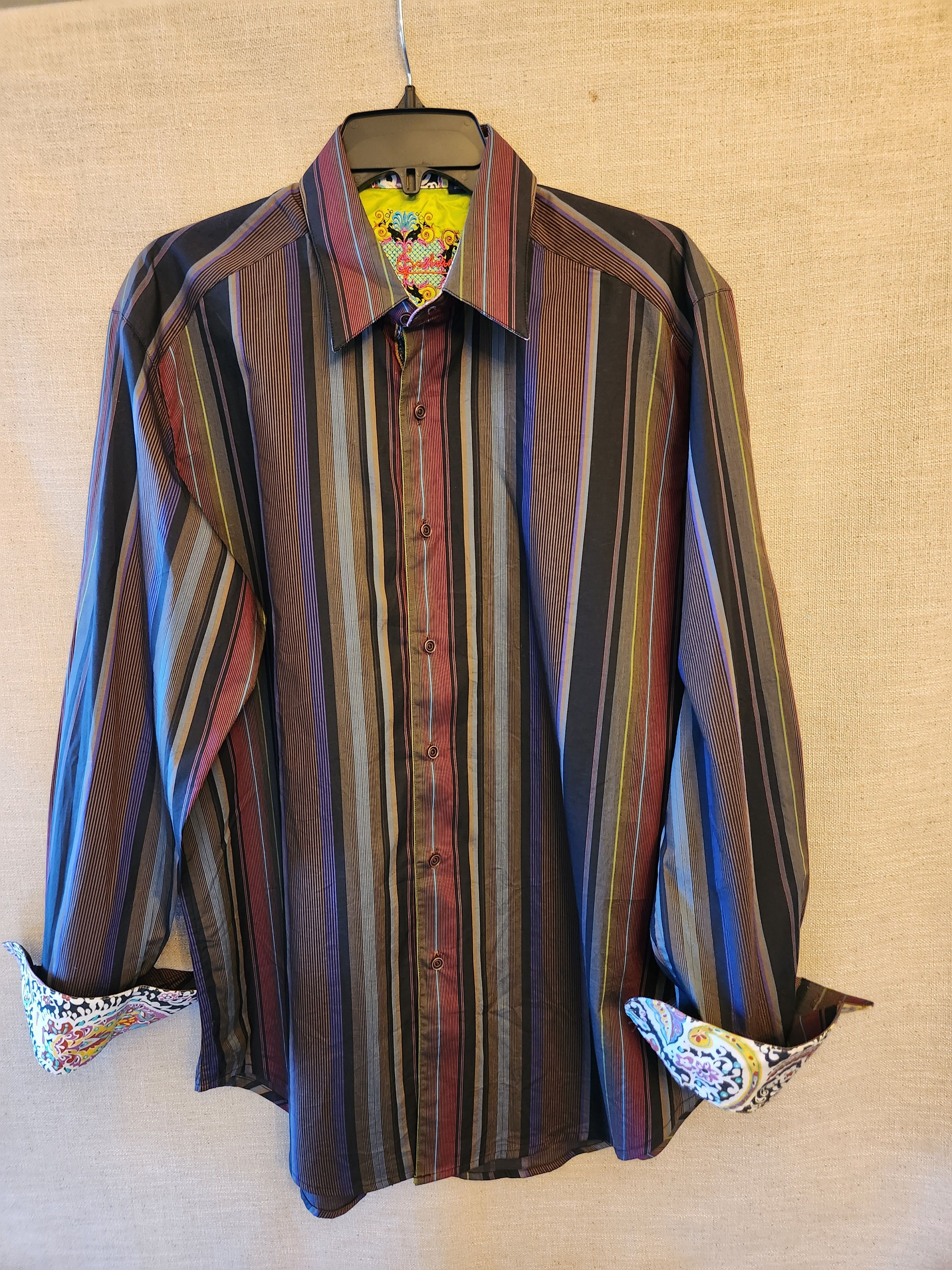 Robert Graham Men's 100% Cotton Multi-Colored Striped Shirt Size US M / EU 48-50 / 2 - 1 Thumbnail
