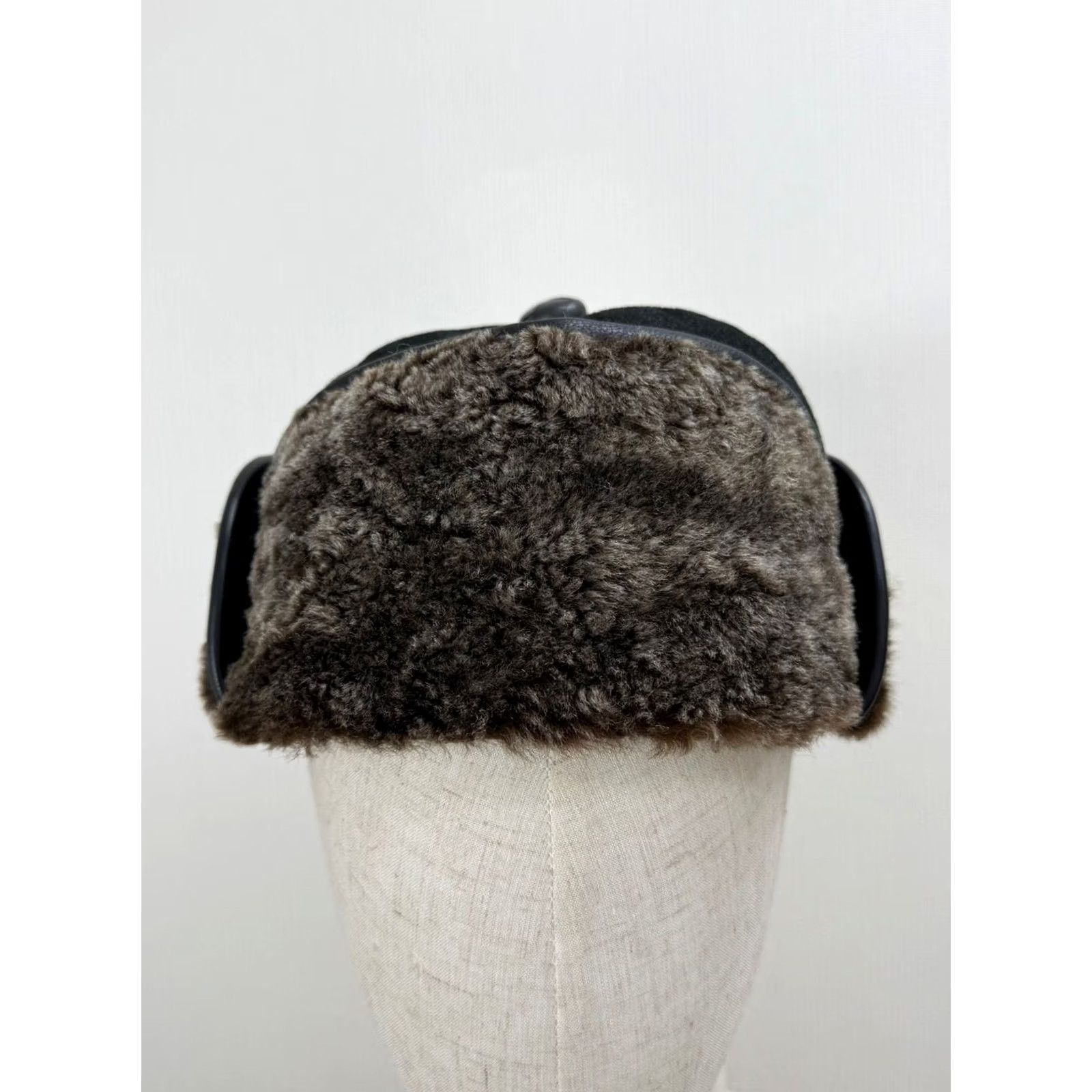 Vintage VINTAGE Nike? Real 100% Fur Sheepskin Bomber Caps Suede Leather Trapper Hat Black Size ONE SIZE - 2 Thumbnail