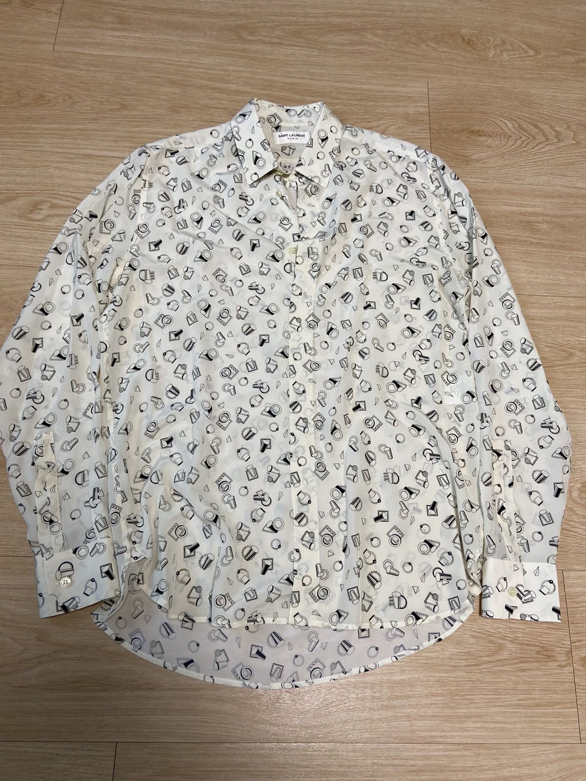 Saint Laurent Paris 38 Saint Laurent coffee shop printing silk shirt |  Grailed