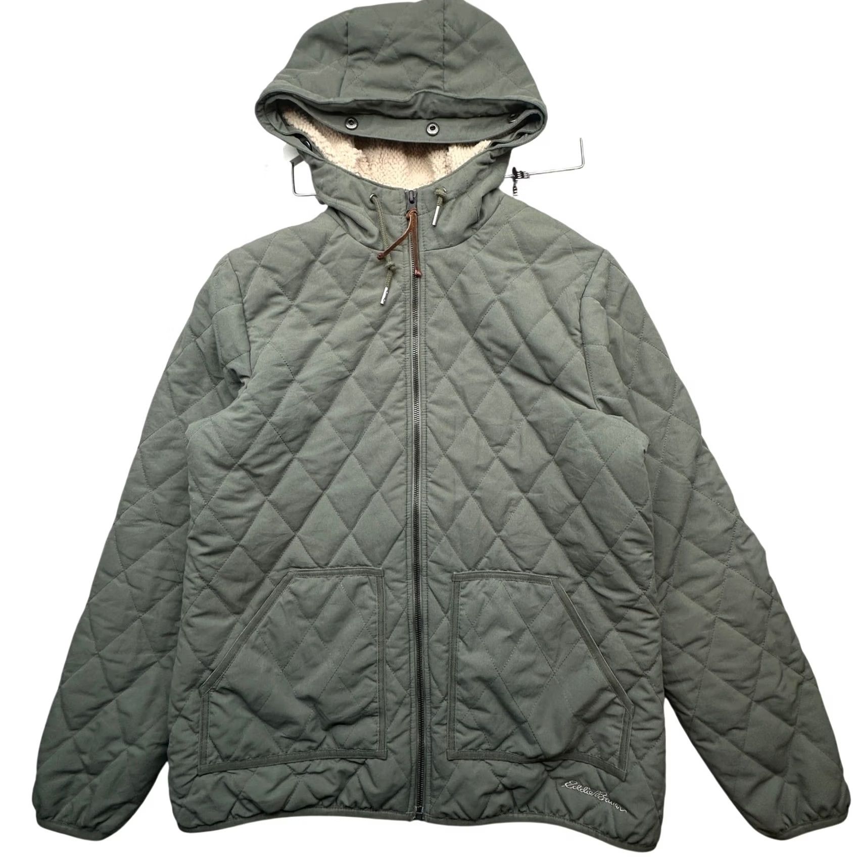 Eddie Bauer Eddie Bauer Diamond Quilted Fleece Lined Jacket Womens Large Hooded Green Jacket Size L / US 10 / IT 46 - 2 Thumbnail