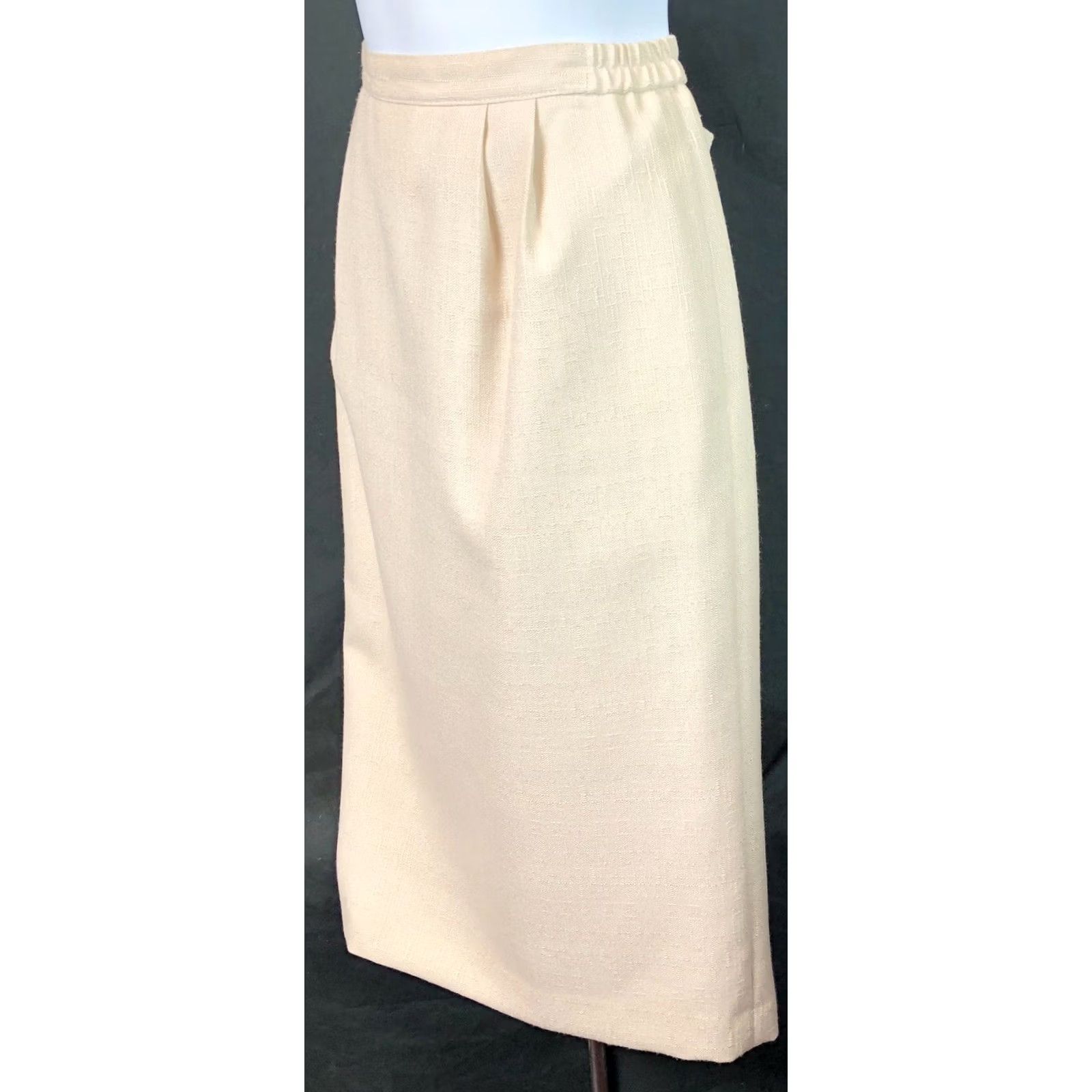 Vintage Dress Barn Skirt Suit 10 Ivory 2pc Lined V Neck Pleat Hem Knee Length Back Slit Size 29" - 6 Thumbnail