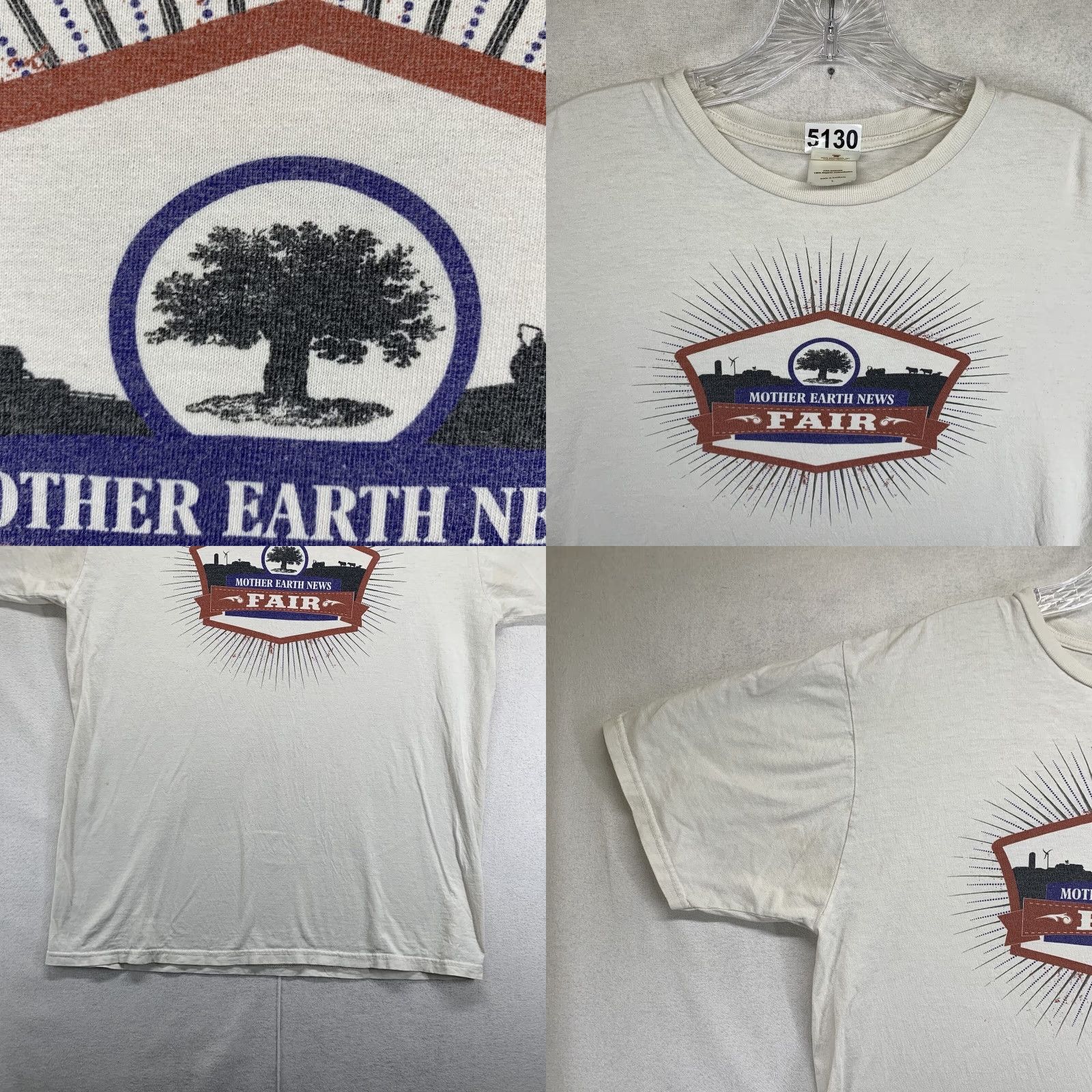 MOTHER VINTAGE Anvil Organic Mother Earth News Fair Shirt T-Shirt Graphic Print Unisex Adult L White Eco Recycle Animal 2000s Size US L / EU 52-54 / 3 - 8 Thumbnail