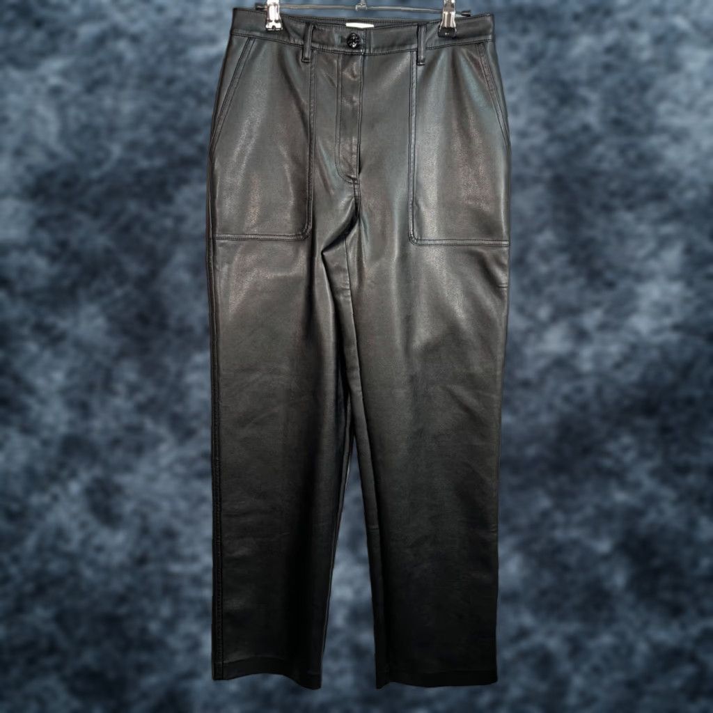 Aritzia Wilfred Free Black Faux Leather Straight Leg Pants Size 6