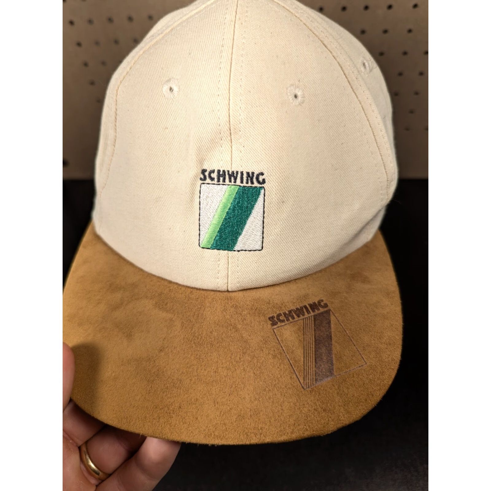 Vintage VINTAGE Hat Snapback Cap Suede USA Made Schwing Concrete Pumps Beige Adjustable Men USA Size ONE SIZE - 2 Thumbnail