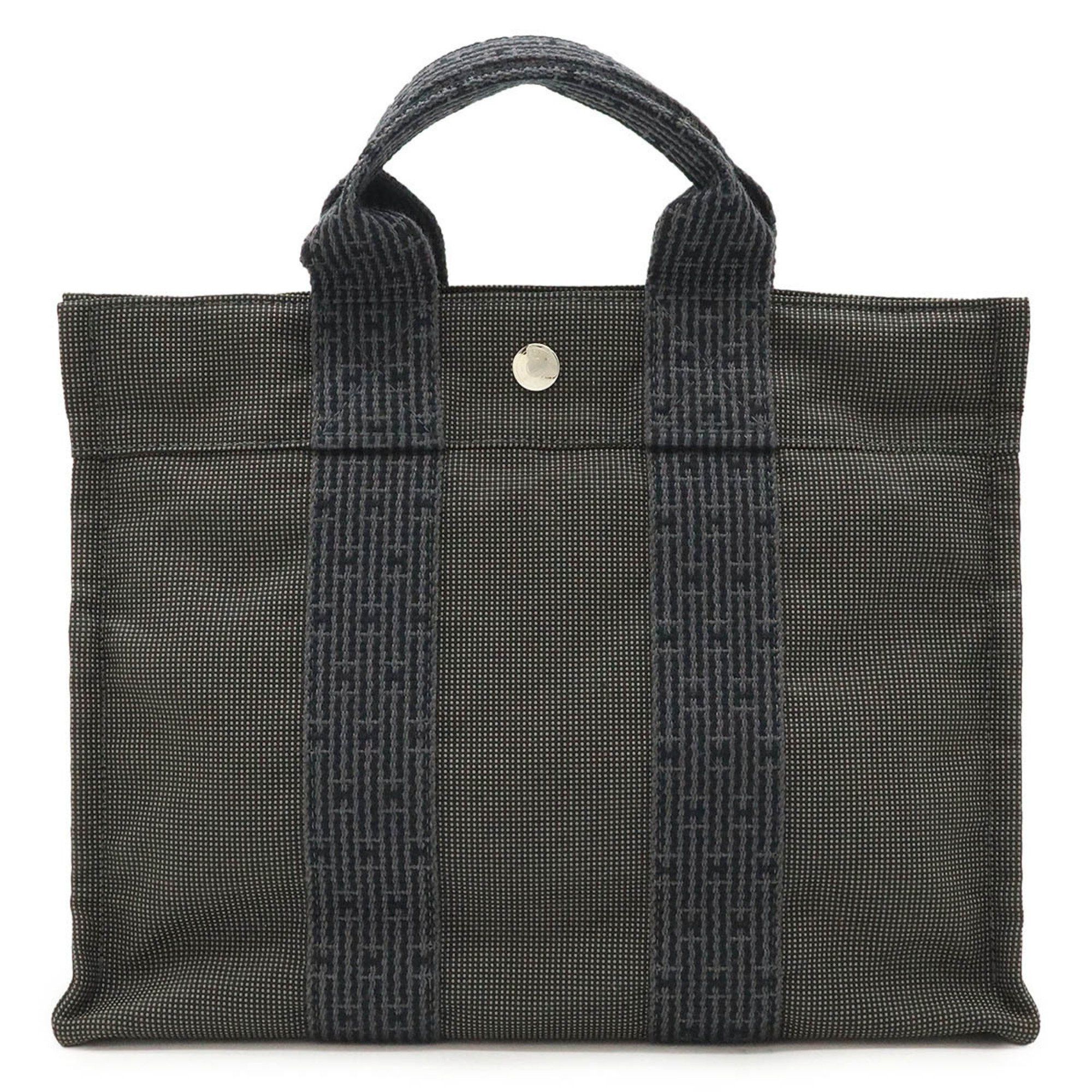 Hermes Air Line Tote Pm Bag Handbag Mini Canvas Gray Black, Women's