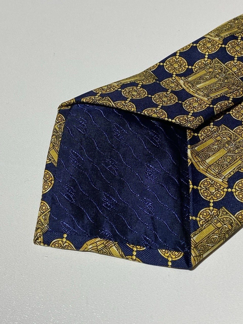 Balmain Pierre Balmain Vintage Tie Silk Baroque Gold Blue Size ONE SIZE - 9 Thumbnail