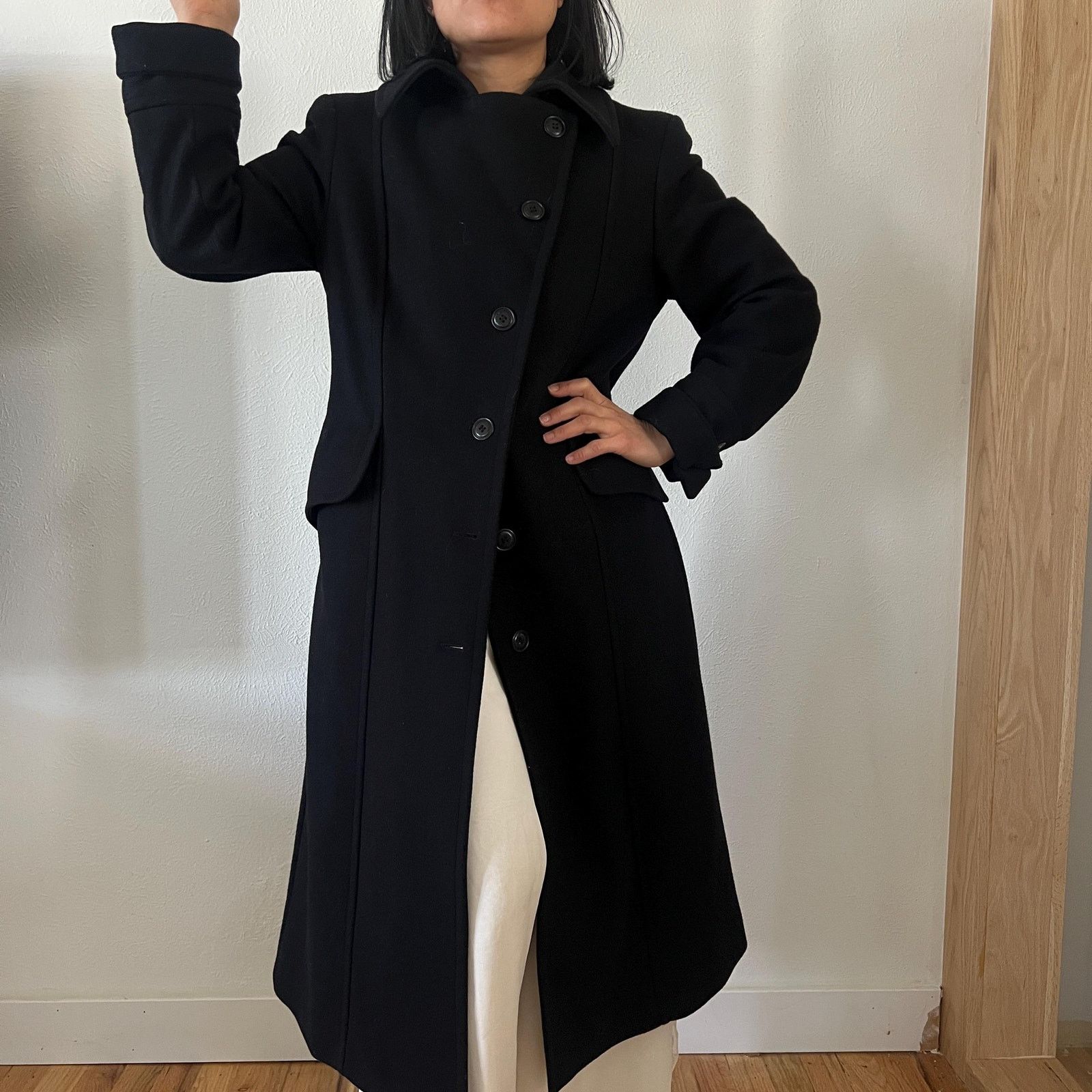 Vintage Vintage 90s Black wool classic clean line coat size 6 Size M / US 6-8 / IT 42-44 - 6 Thumbnail