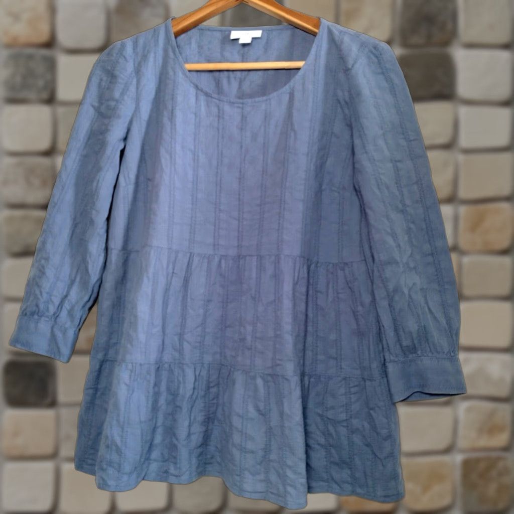 J. Jill J. Jill Blouse Women XS Blue Lightweight Woven Cotton Tiered Long Sleeve Pullover Regular Fit Shirt/Blouse Size XS / US 0-2 / IT 36-38 - 1 Thumbnail