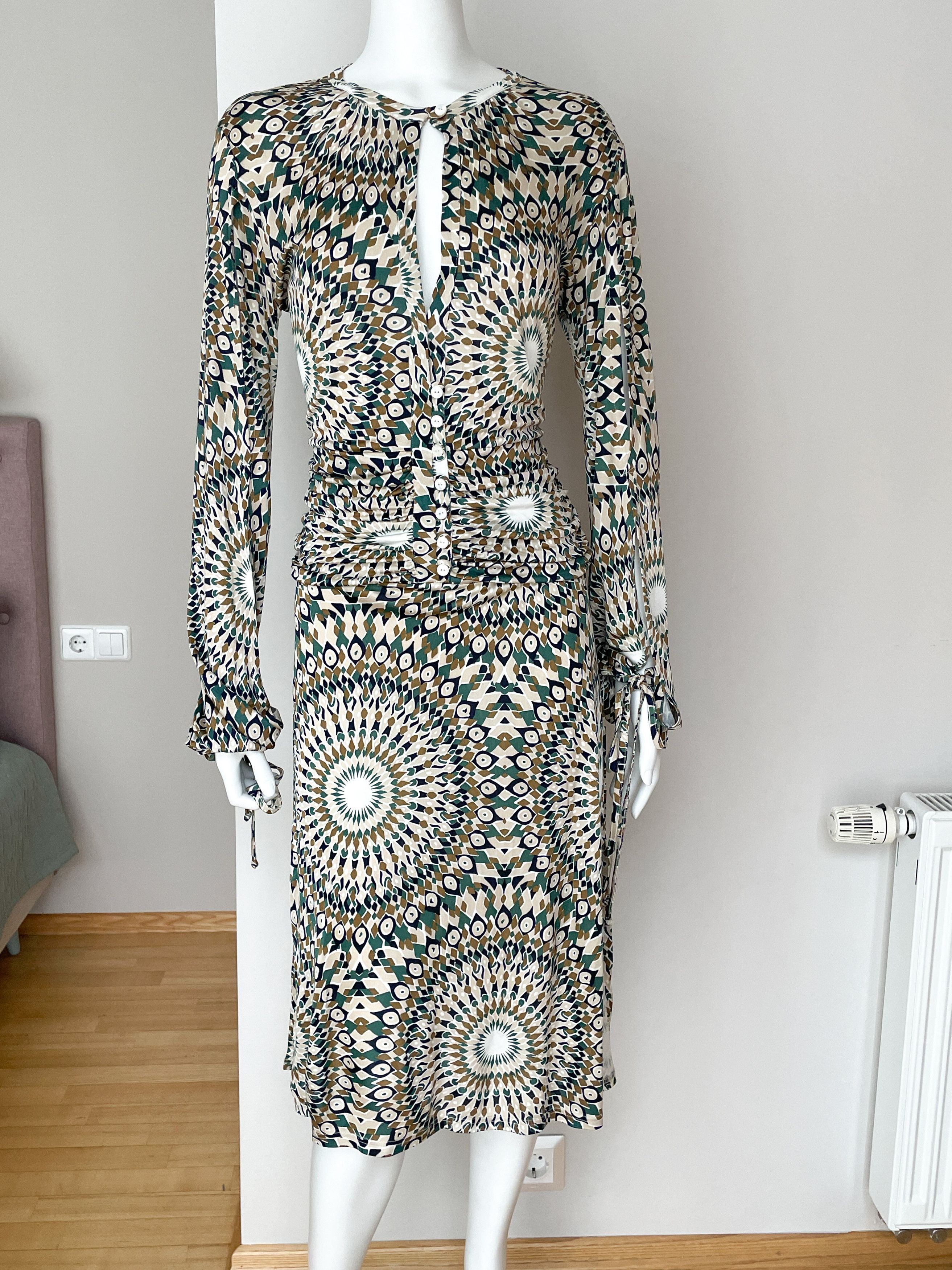 Valentino green and beige geometric pattern dress Size M / US 6-8 / IT 42-44 - 2 Thumbnail