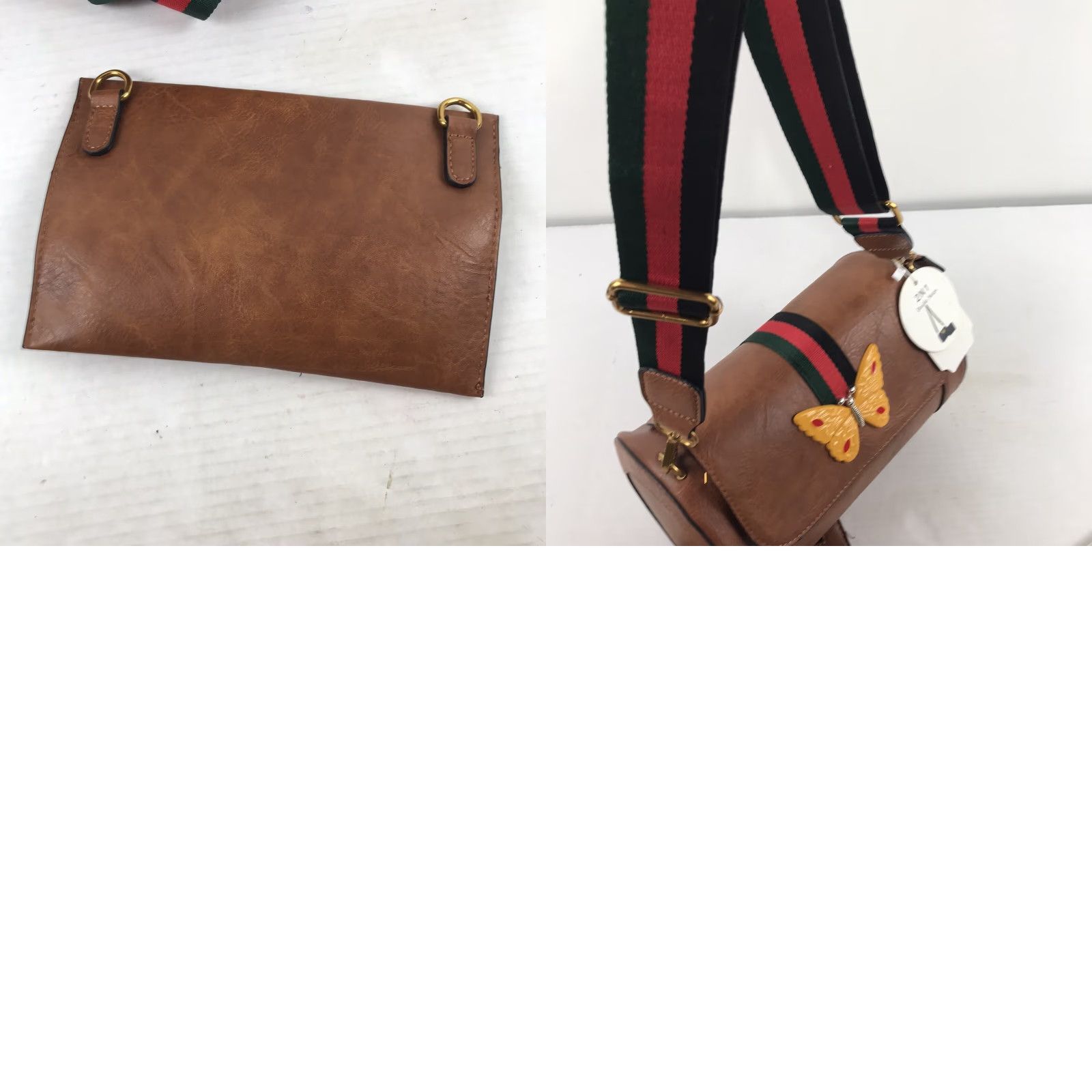Vintage Handbag Republic Brown Faux Leather Medium Crossbody Bag with Matching Wallet, Adjustable Straps, Butterfly Appliqué, Casual/Party, Womens Size ONE SIZE - 8 Thumbnail