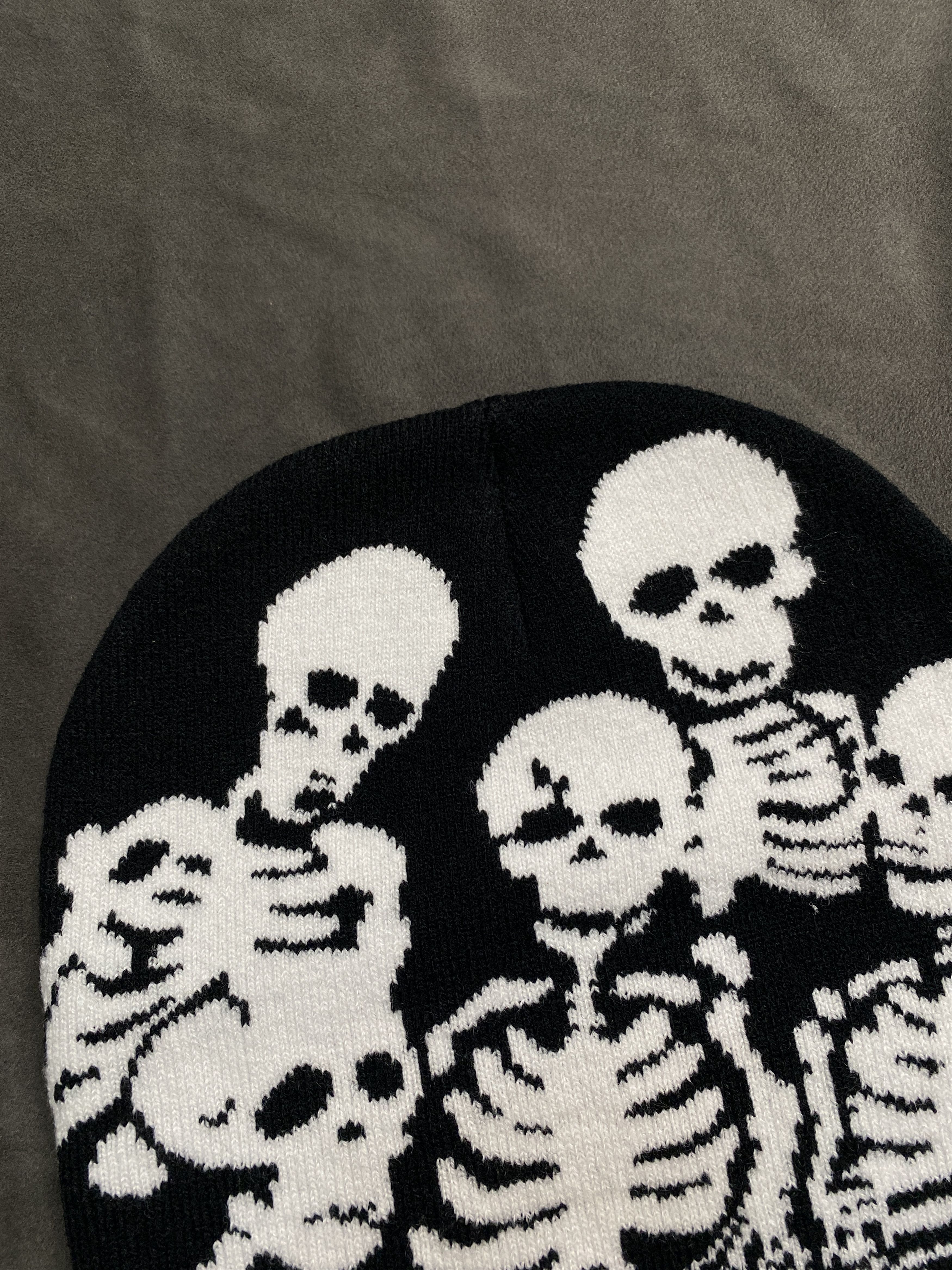 Japanese Brand Deadstock Skeleton Graphic No Cuff Knit Black Beanie OS Size ONE SIZE - 4 Thumbnail