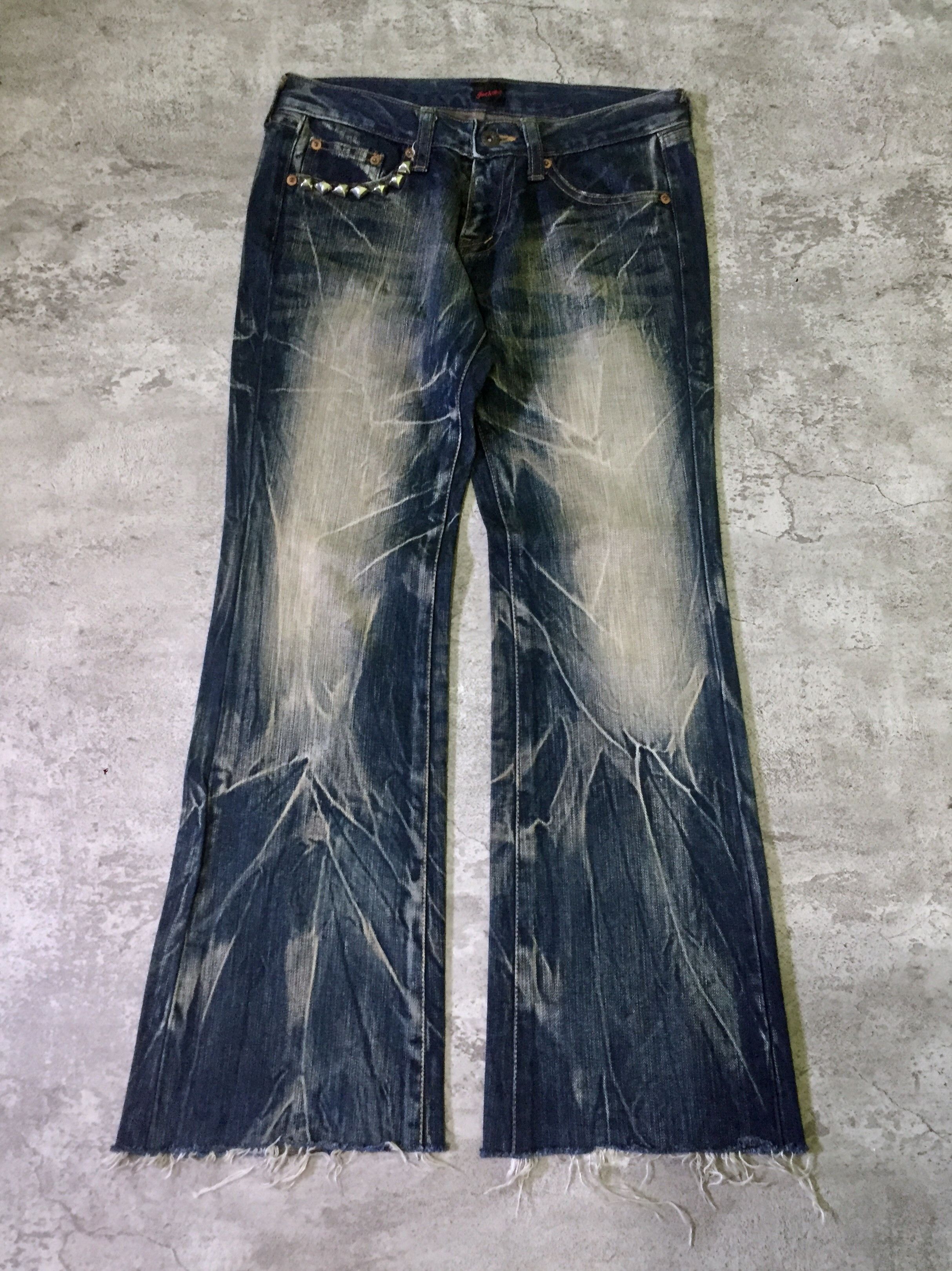 If Six Was Nine Jackrose Whiskered Wash Studed Flare Denim Pants Size US 29 - 1 Thumbnail