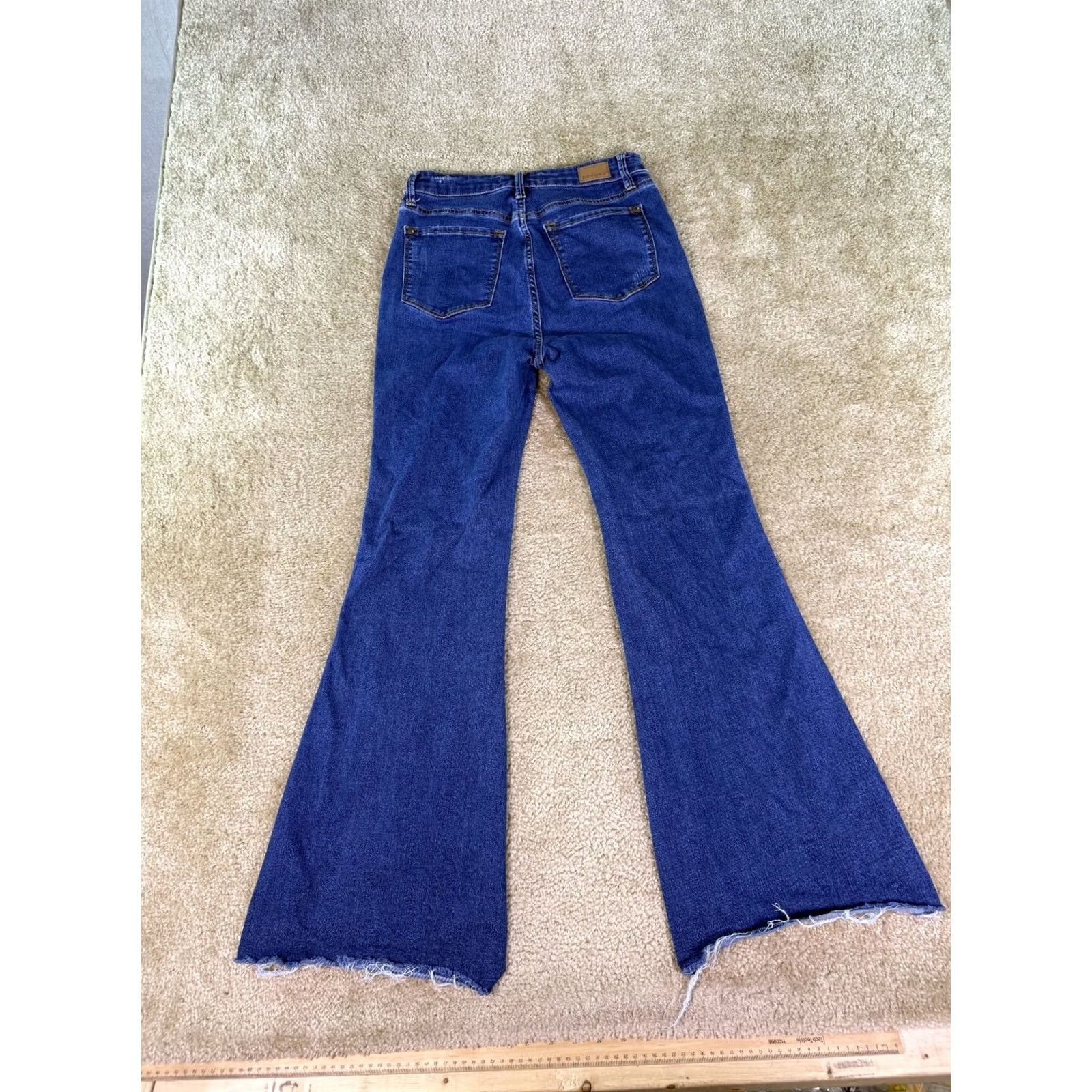 Vintage Judy Blue Jeans Womens Size 7/28 Flare Dark Wash High Rise Stretch Raw Hem F649 Size 28" / US 6 / IT 42 - 7 Thumbnail