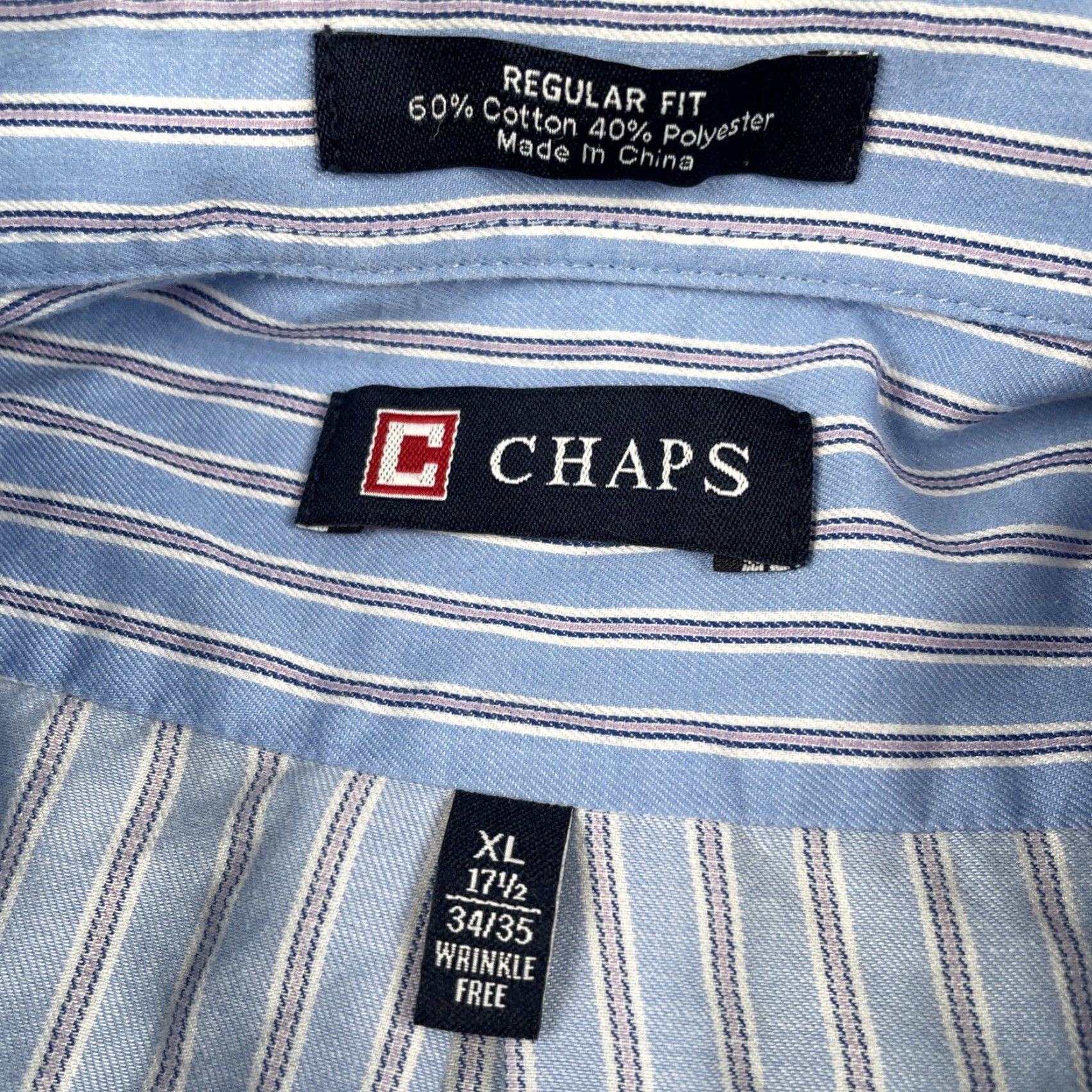 Chaps VINTAGE Chaps Shirt, Button-Up, Striped, Blue, XL, Long Sleeve, Wrinkle Free, EUC, Mens Size US XL / EU 56 / 4 - 5 Thumbnail