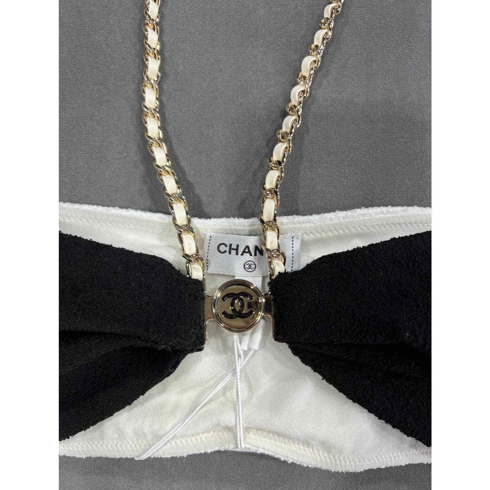 Chanel Chanel 22S Runway Black White Gold Cotton Crepe Top Bra 36 Size XS / US 0-2 / IT 36-38 - 9 Thumbnail