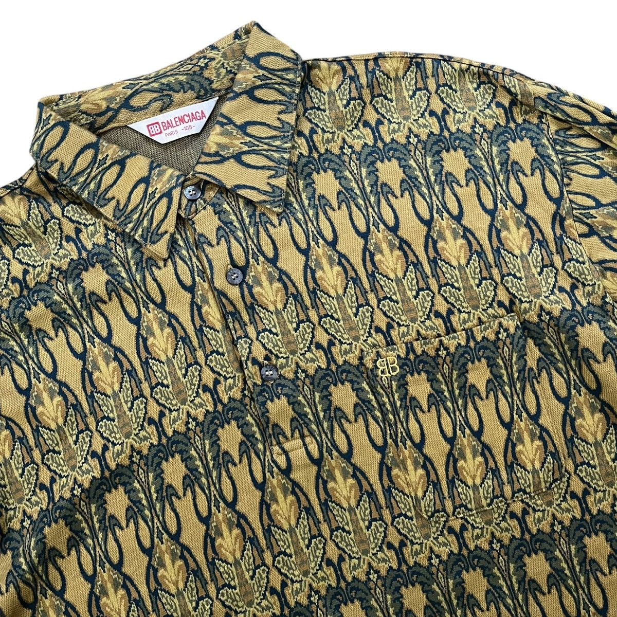 Balenciaga × Vintage Vintage Balenciaga AOP Long Sleeve Polo Shirt Size US L / EU 52-54 / 3 - 3 Thumbnail