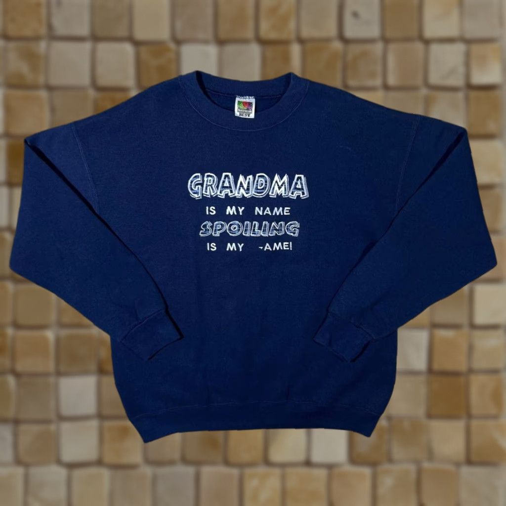 Fruit Of The Loom VINTAGE Grandma Is My Name Spoiling Is My Game Embroidered Sweatshirt Large Navy Mens Sweatshirt Embroidered Size US L / EU 52-54 / 3 - 1 Thumbnail