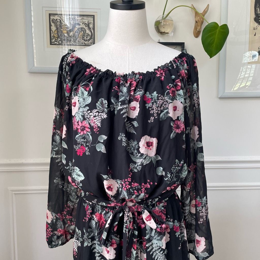 Other Jones Studio Chiffon Floral Maxi Dress Black Pink 16 Size XXL / US 16-18 / IT 52-54 - 2 Thumbnail