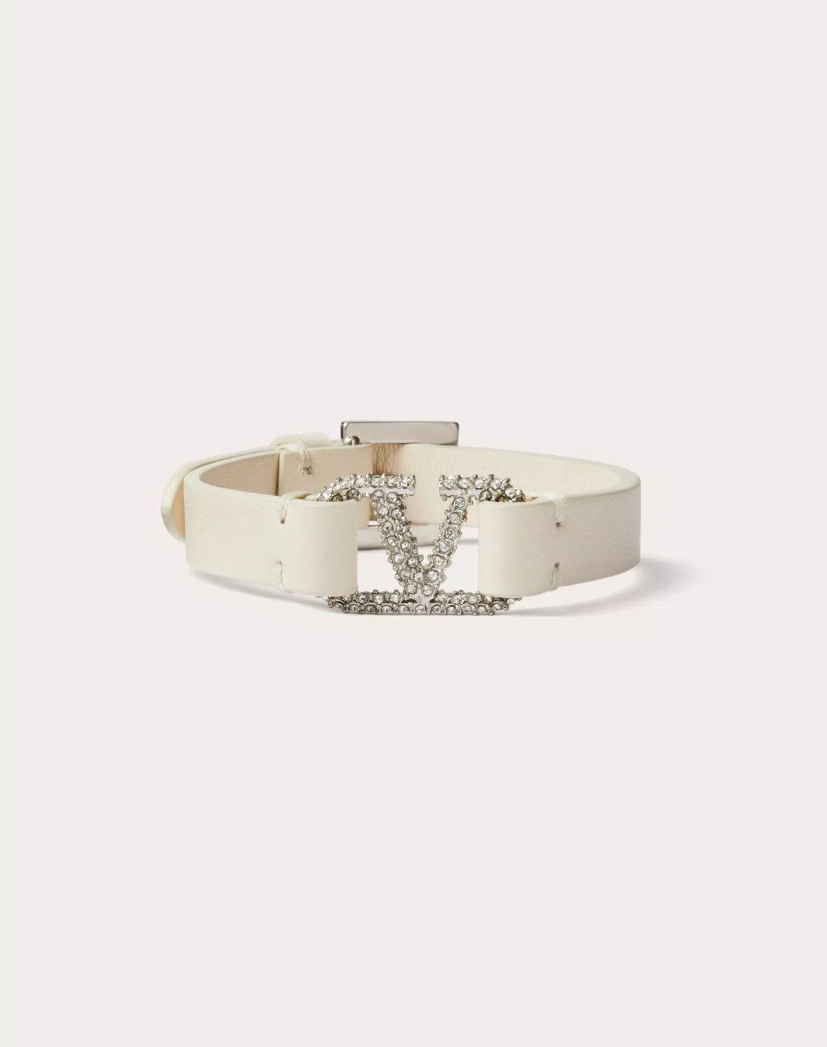 Valentino oc11z0725 Size:OS/ Leather And Crystal Bracelets in White Size ONE SIZE - 1 Thumbnail