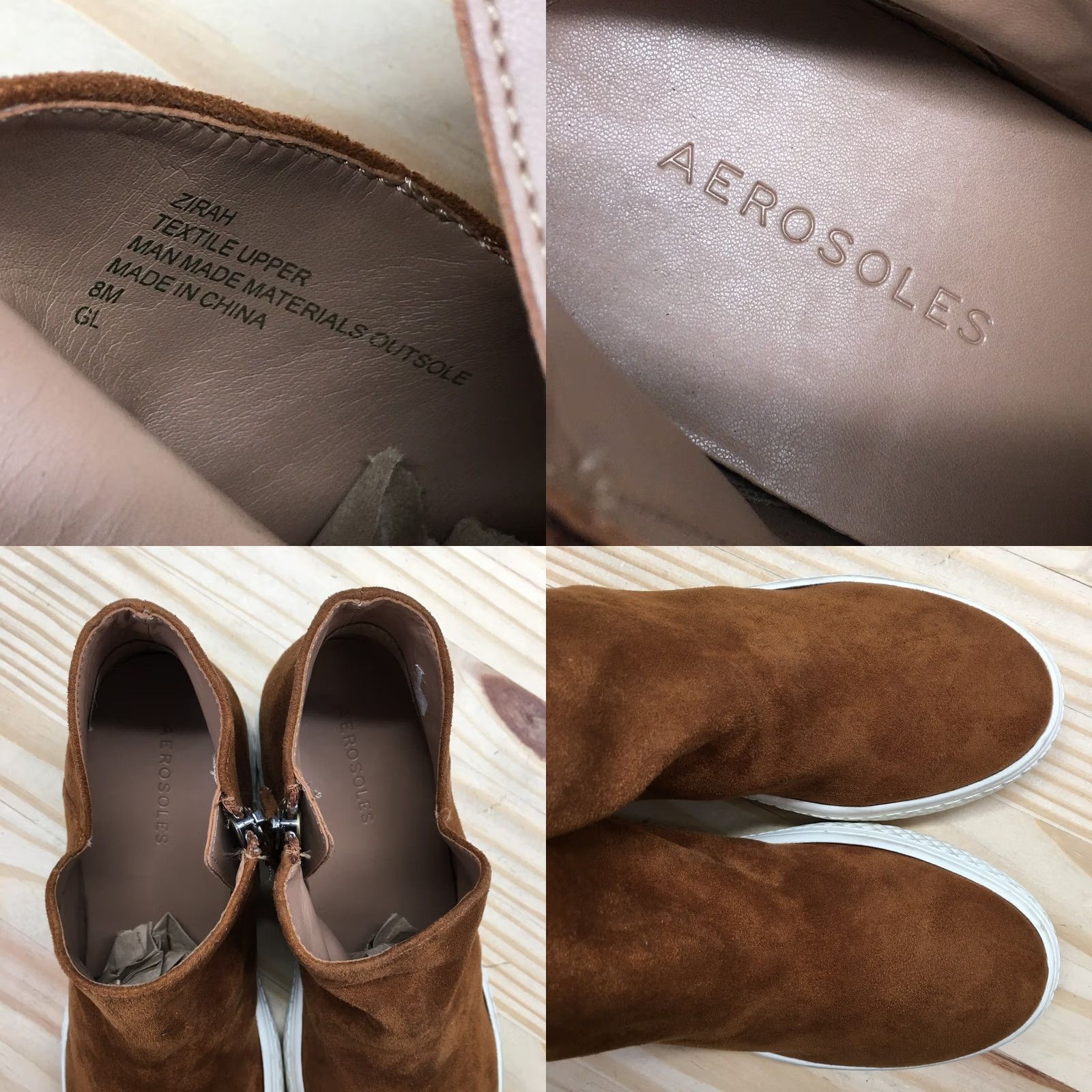 Vintage Aerosoles Bootie Womens 8 M Zirah Side Zip Hidden Wedge Brown Fabric Suede Boots Size US 8 / IT 38 - 9 Thumbnail