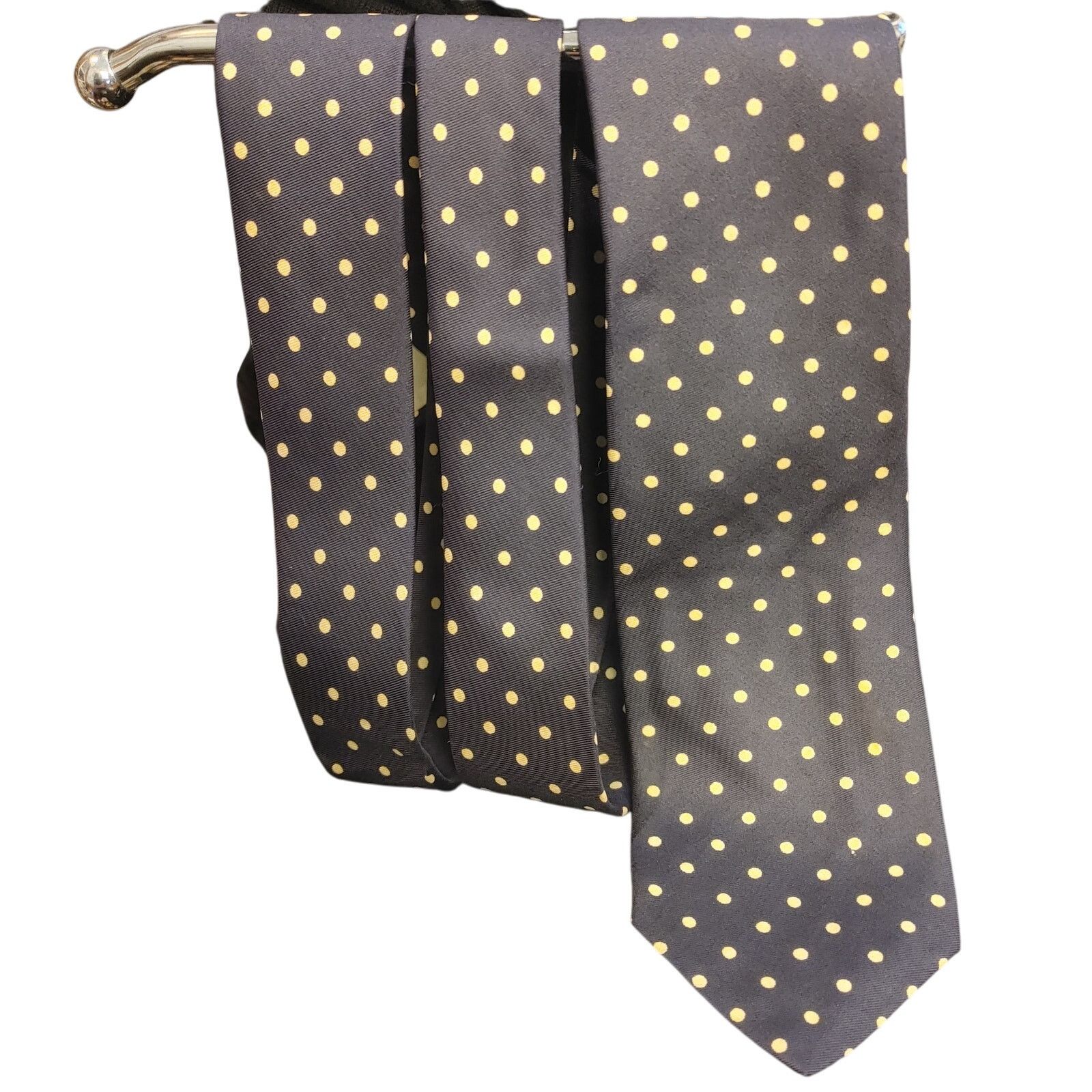 Brooks Brothers VTG Brooks Brothers All Silk Navy Blue/Yellow Polka Dot Tie Size ONE SIZE - 1 Thumbnail