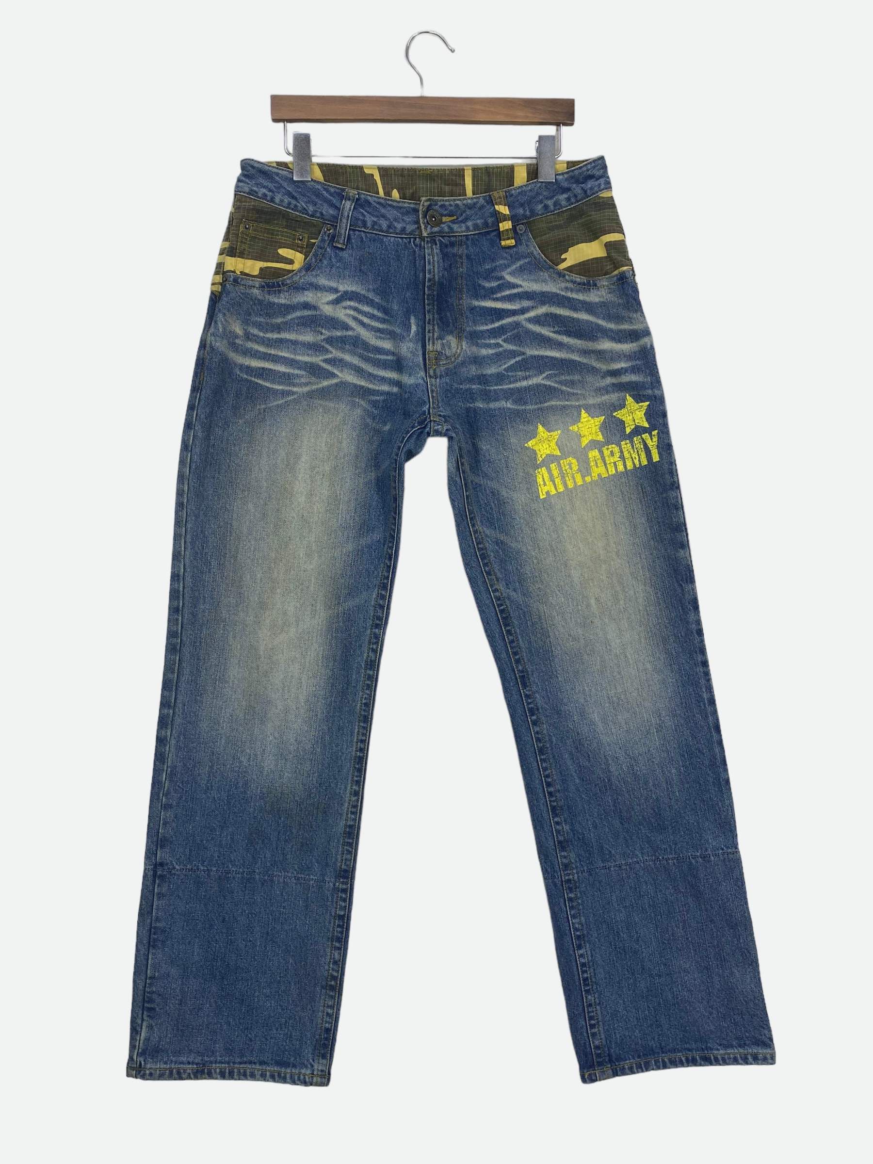 Japanese Brand Massive Squad Air Army Camo Denim Pants Distressed Jeans Size US 34 / EU 50 - 2 Thumbnail