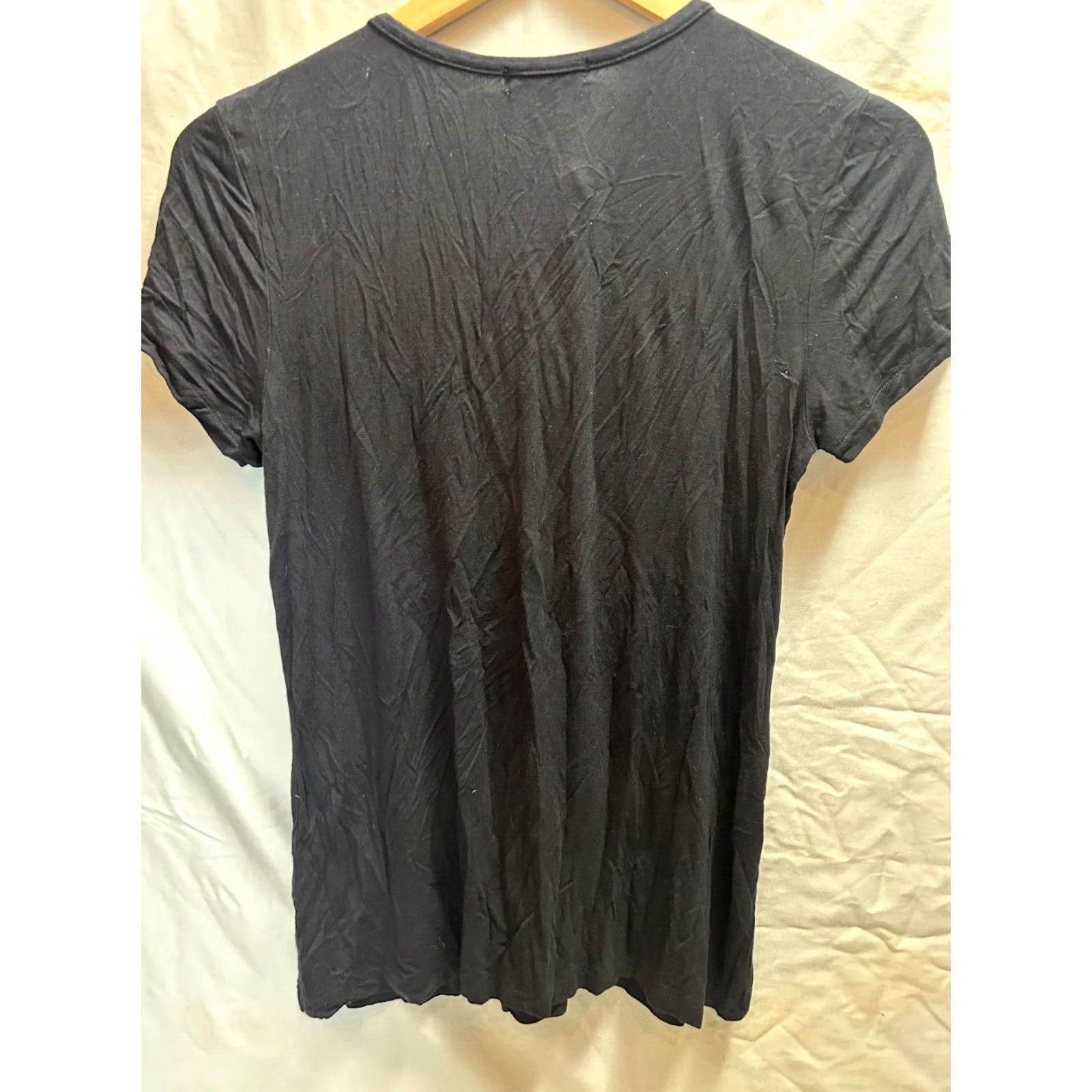 Vintage Democracy Womens Embroidered Tie-Neck Short Sleeve Blouse Top Medium Black Size M / US 6-8 / IT 42-44 - 2 Thumbnail