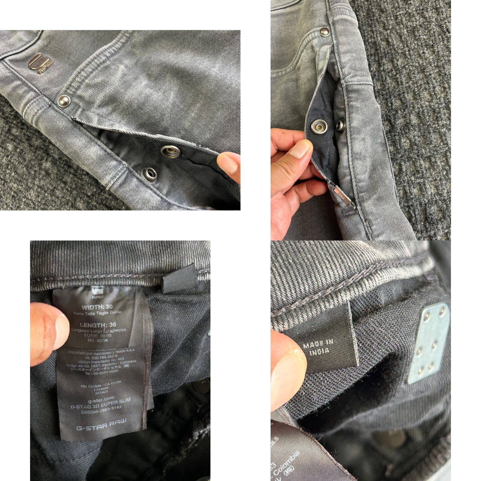 G-Star G-Star Raw D-Staq Jeans 3D Super Slim Denim 30 x 36 Gray Distressed Moto Pockets Mens Size US 30 / EU 46 - 8 Thumbnail