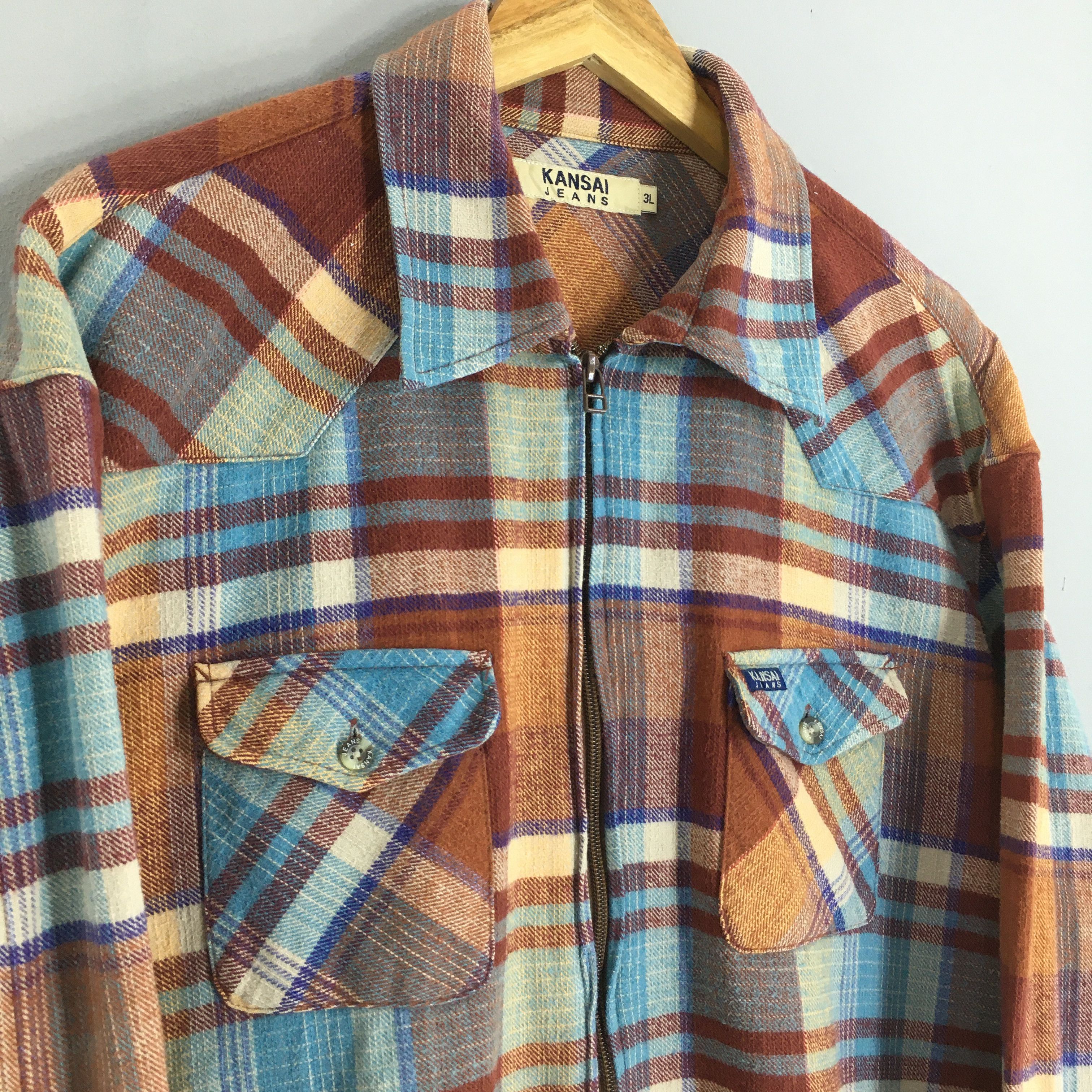 Flannel × Japanese Brand × Kansai Yamamoto Vintage Kansai Jeans Plaid Checkered Flannel Shirt XXLarge Size US XXL / EU 58 / 5 - 3 Thumbnail