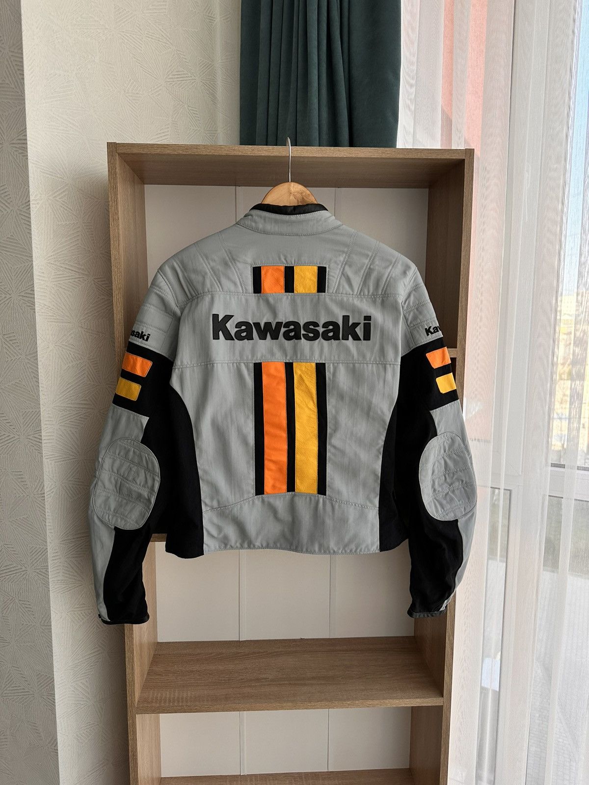 image of Vintage Kawasaki X Dainese Racing Moto Jacket in Grey, Women's (Size Small)