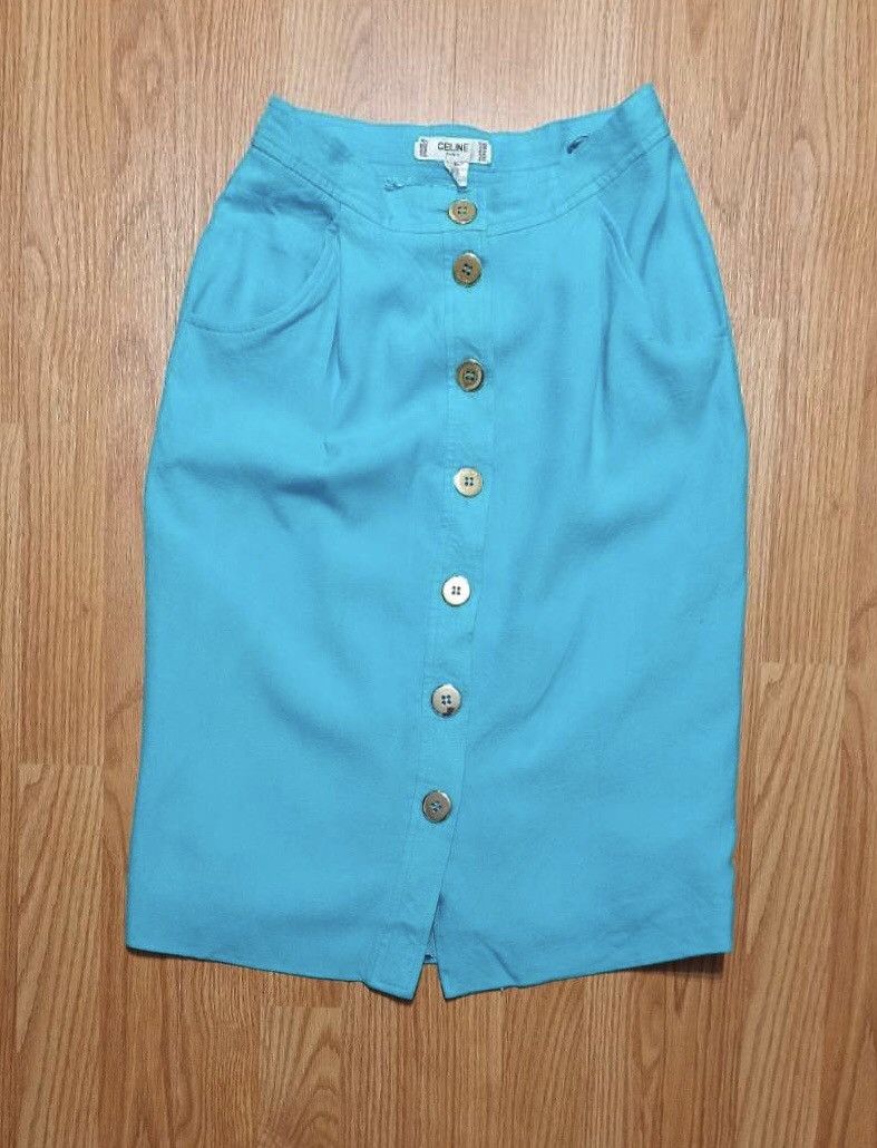 Celine × Vintage CELINE Paris Vintage 1980’s Wool Skirt Classic Blue Size 28" / US 6 / IT 42 - 8 Thumbnail