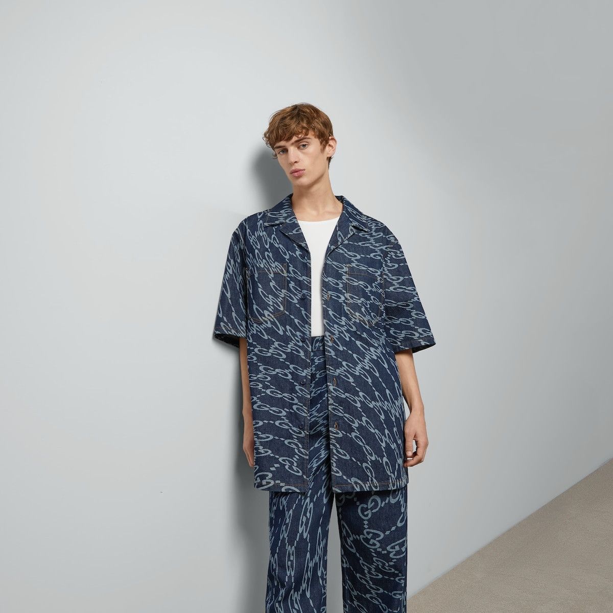 Gucci o1mt1gz0325 Wavy GG Laser Print Denim Shirt in Dark Blue Size US L / EU 52-54 / 3 - 5 Thumbnail