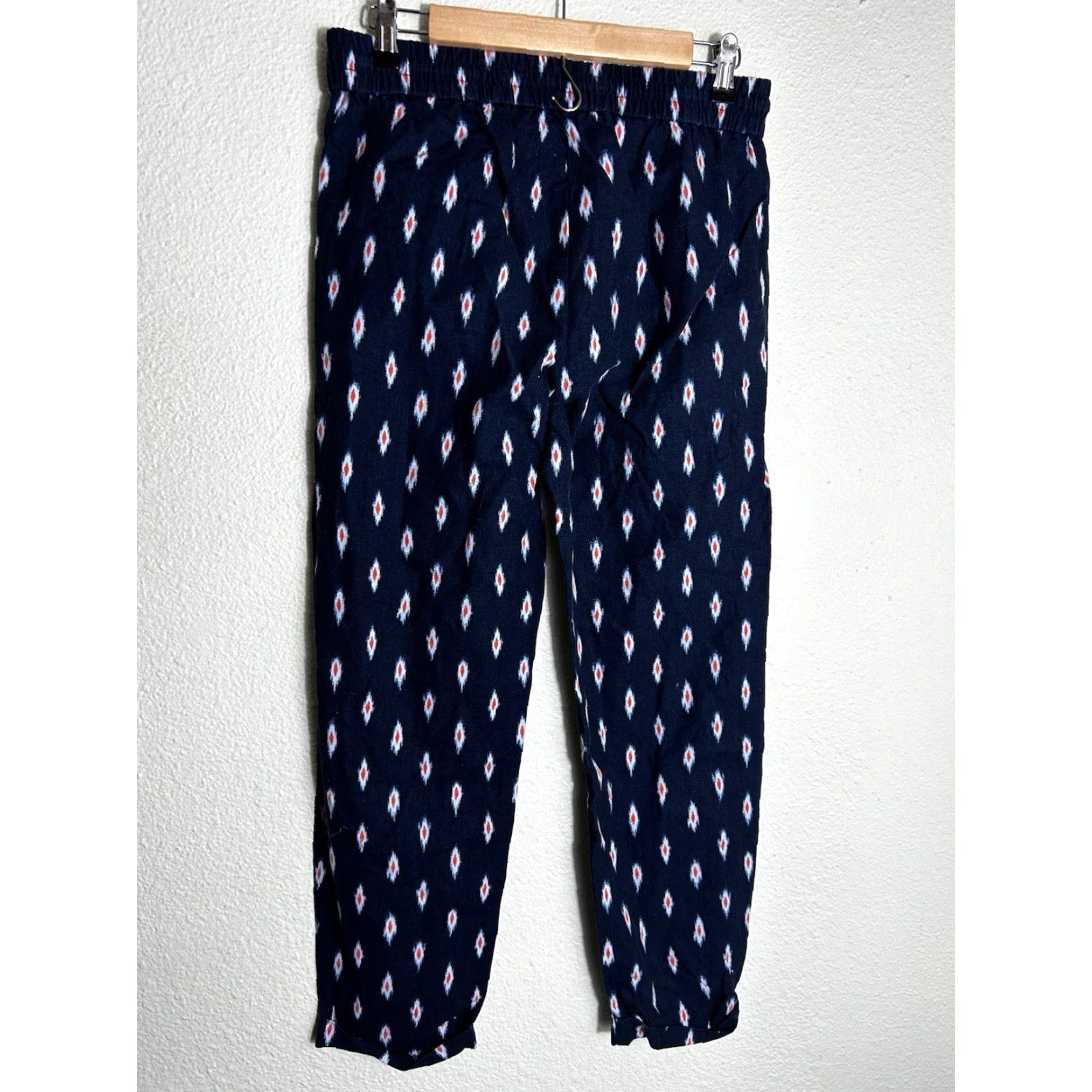 J.Crew J.CREW Womens Pants Ikat Linen Blend Drawstring Blue Southwest 30x26 Size 6 Ankle Size 28" / US 6 / IT 42 - 6 Thumbnail