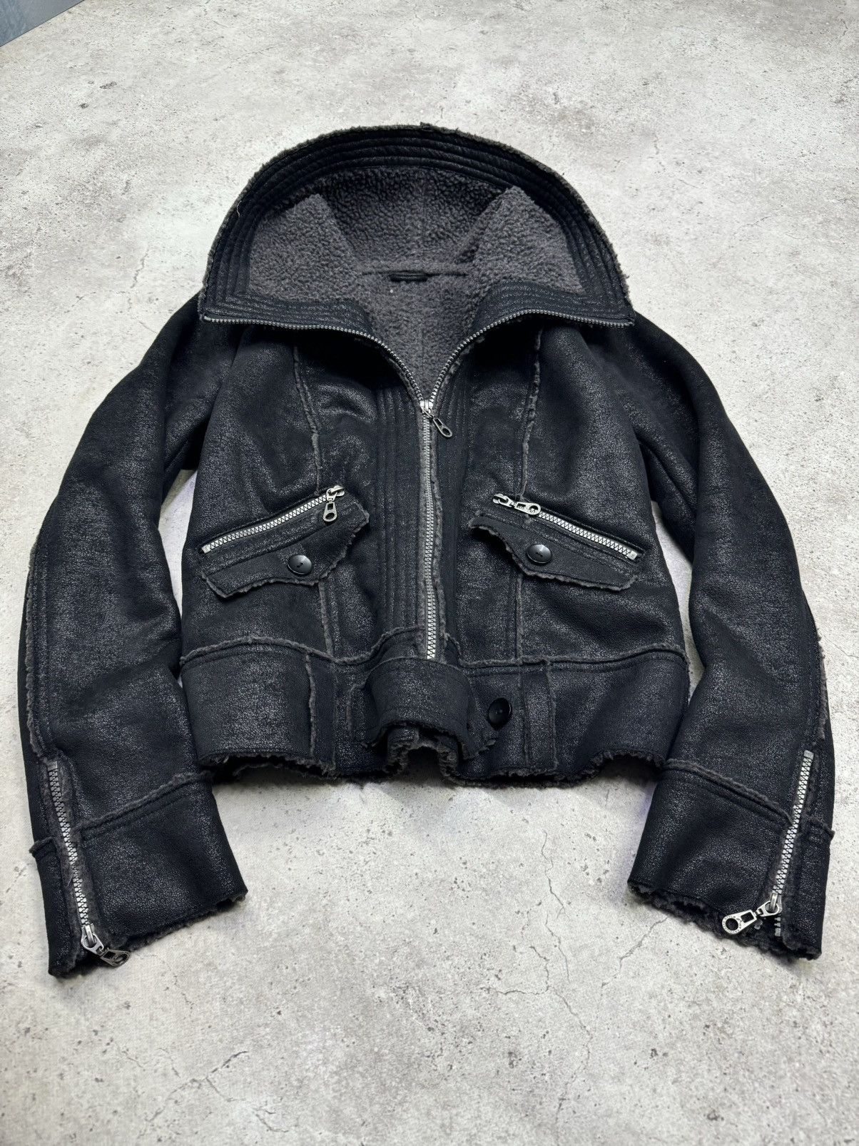 Japanese Brand Vintage Faded Big Neck Rick Owens Style Suede Jacket Size US M / EU 48-50 / 2 - 1 Thumbnail