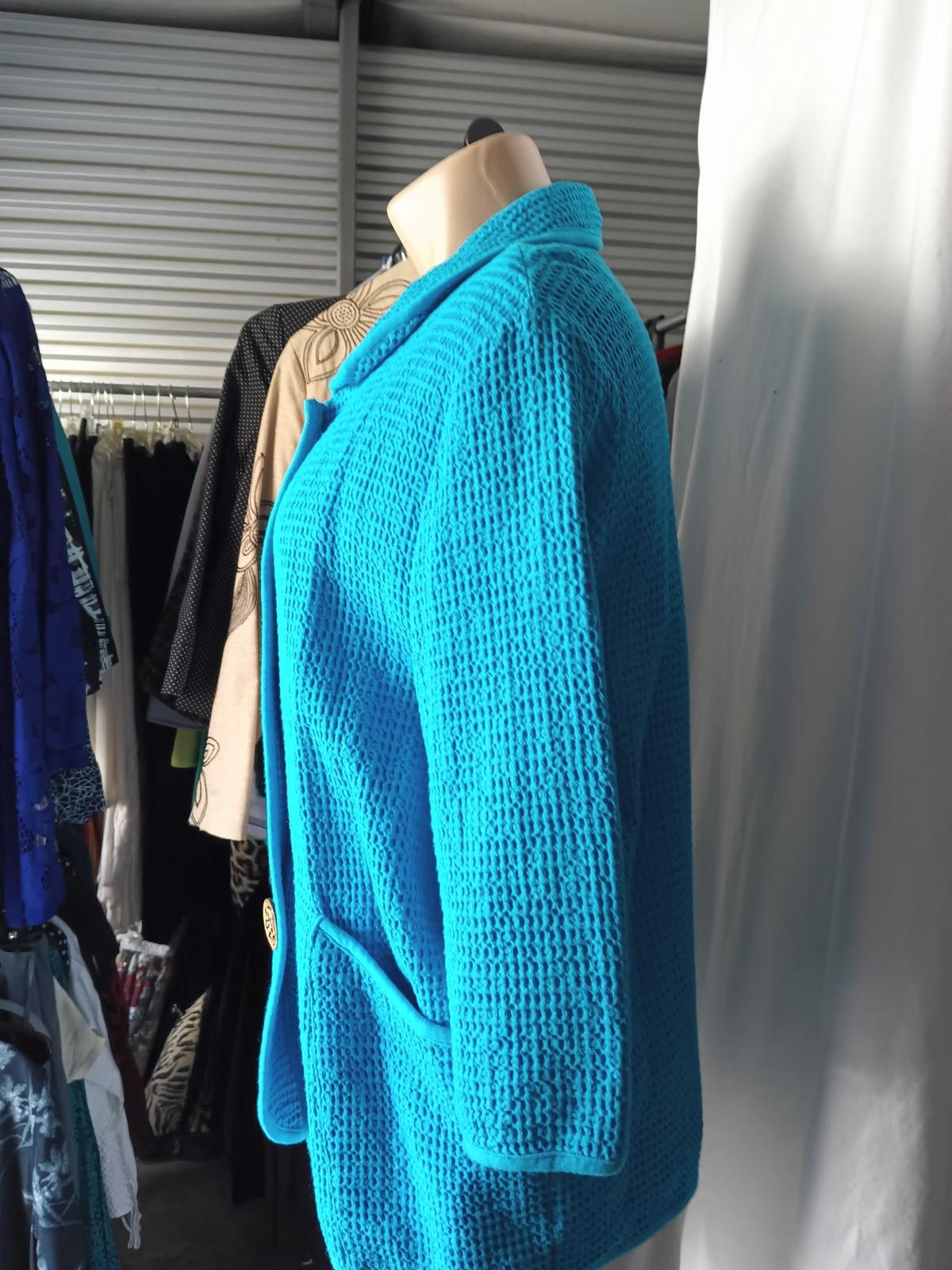 Designer Lulu-B Stylish Aqua Blue Jacket with Unique Buttons Size M / US 6-8 / IT 42-44 - 2 Thumbnail