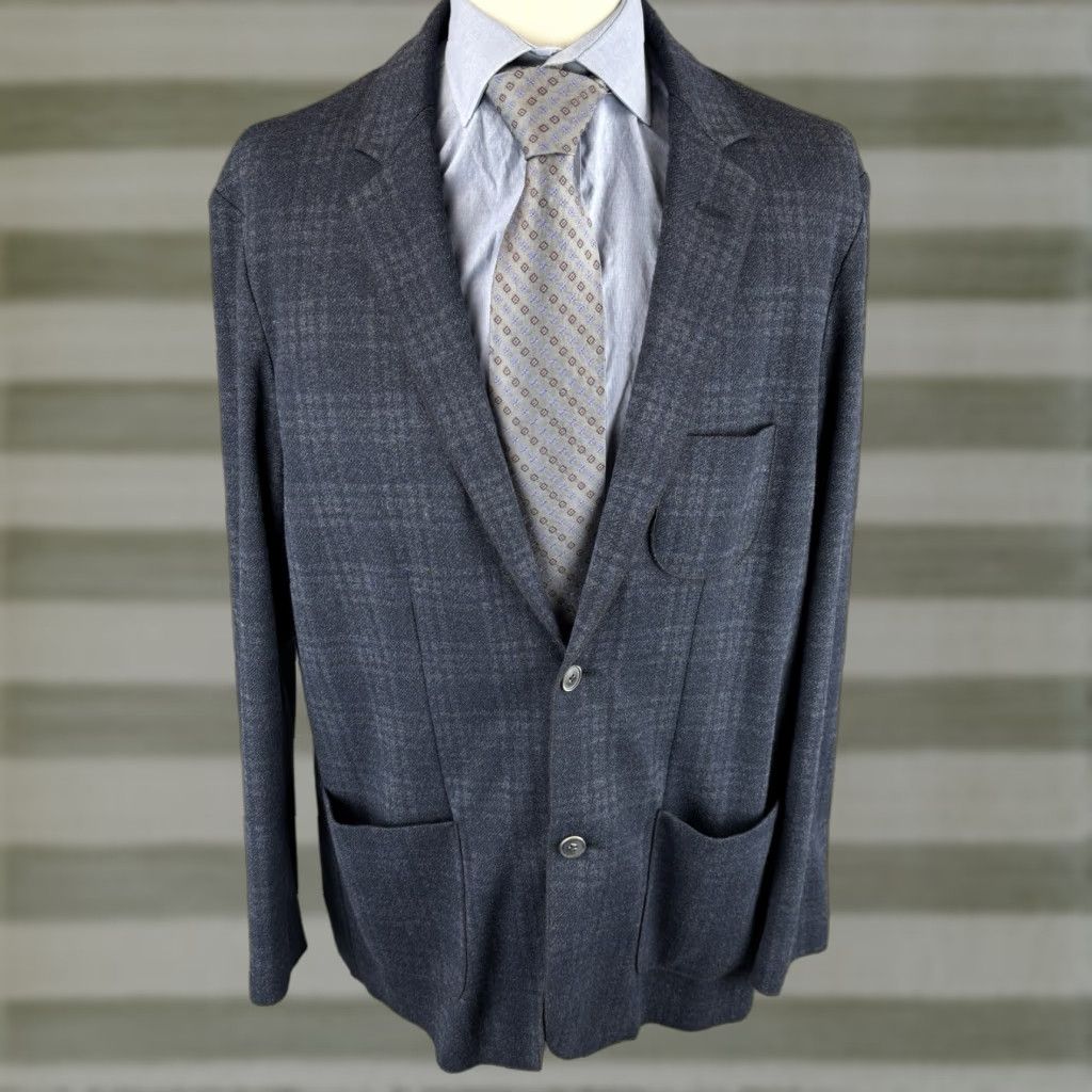 BUGATCHI Bugatchi Blazer XL 42R Navy Plaid Notch Lapel Single-Breasted Two-Button Classic Coat Mens Activewear Jacket Coat Size 46R - 1 Thumbnail