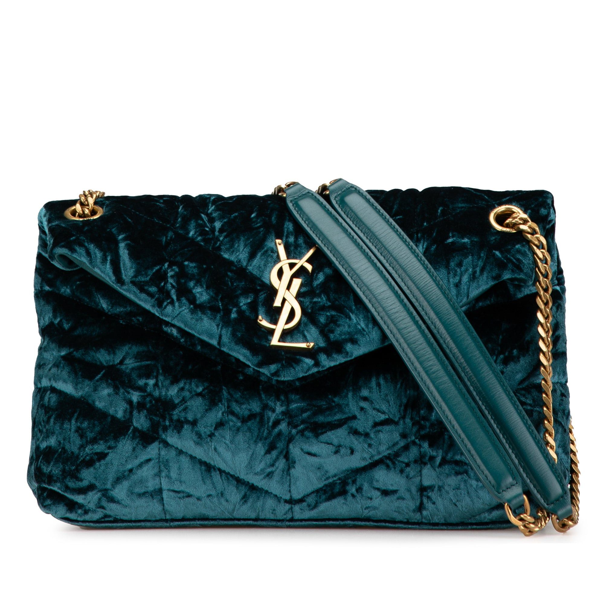 Saint Laurent Paris Saint Laurent Small Crushed Velvet Monogram Loulou Puffer Shoulder Bag Blue Size ONE SIZE - 1 Thumbnail