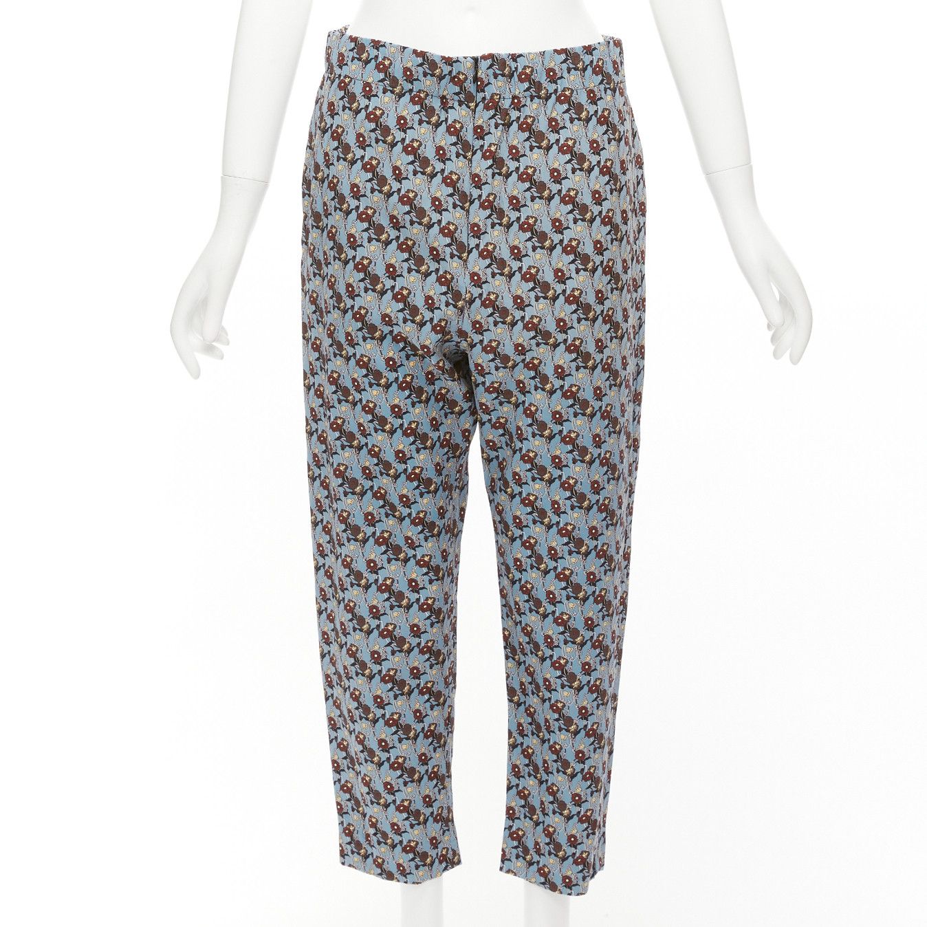 Marni MARNI 100% silk blue burgundy floral drop crotch casual cropped pants IT40 S Size 27" / US 4 / IT 40 - 1 Thumbnail