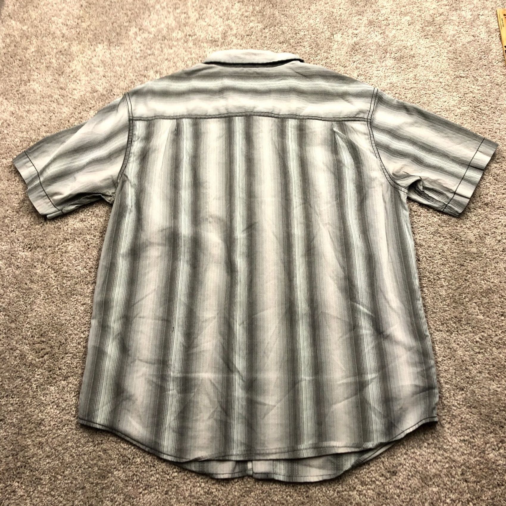 Prana PrAna Mens Shirt L Button Stripe Short Sleeve Outdoor Cotton Blend Gray Size US L / EU 52-54 / 3 - 6 Thumbnail
