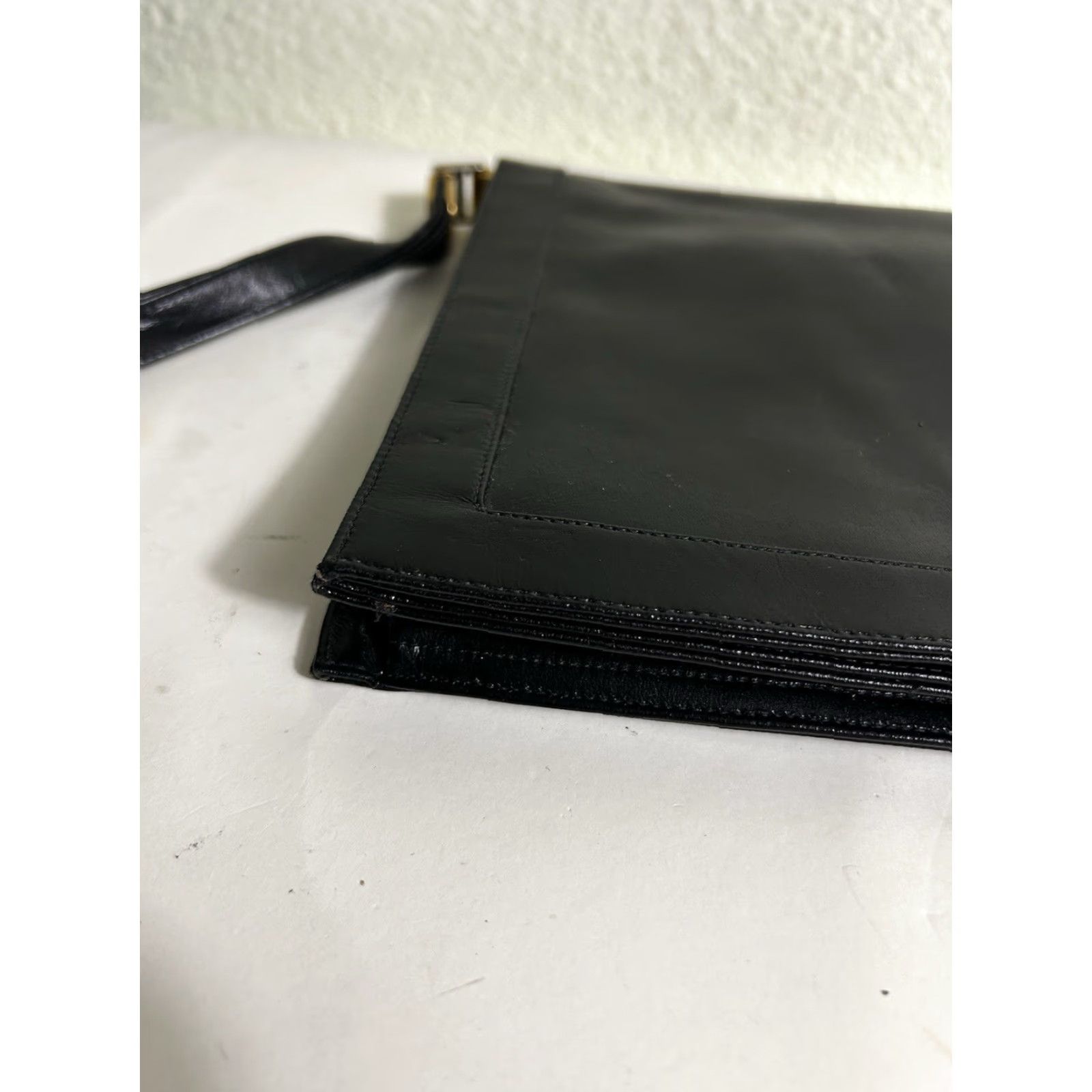 Vintage Lou Taylor Vintage Purse Black Leather Mirror Italy 12x8x1 Clutch Women Womens Size ONE SIZE - 6 Thumbnail
