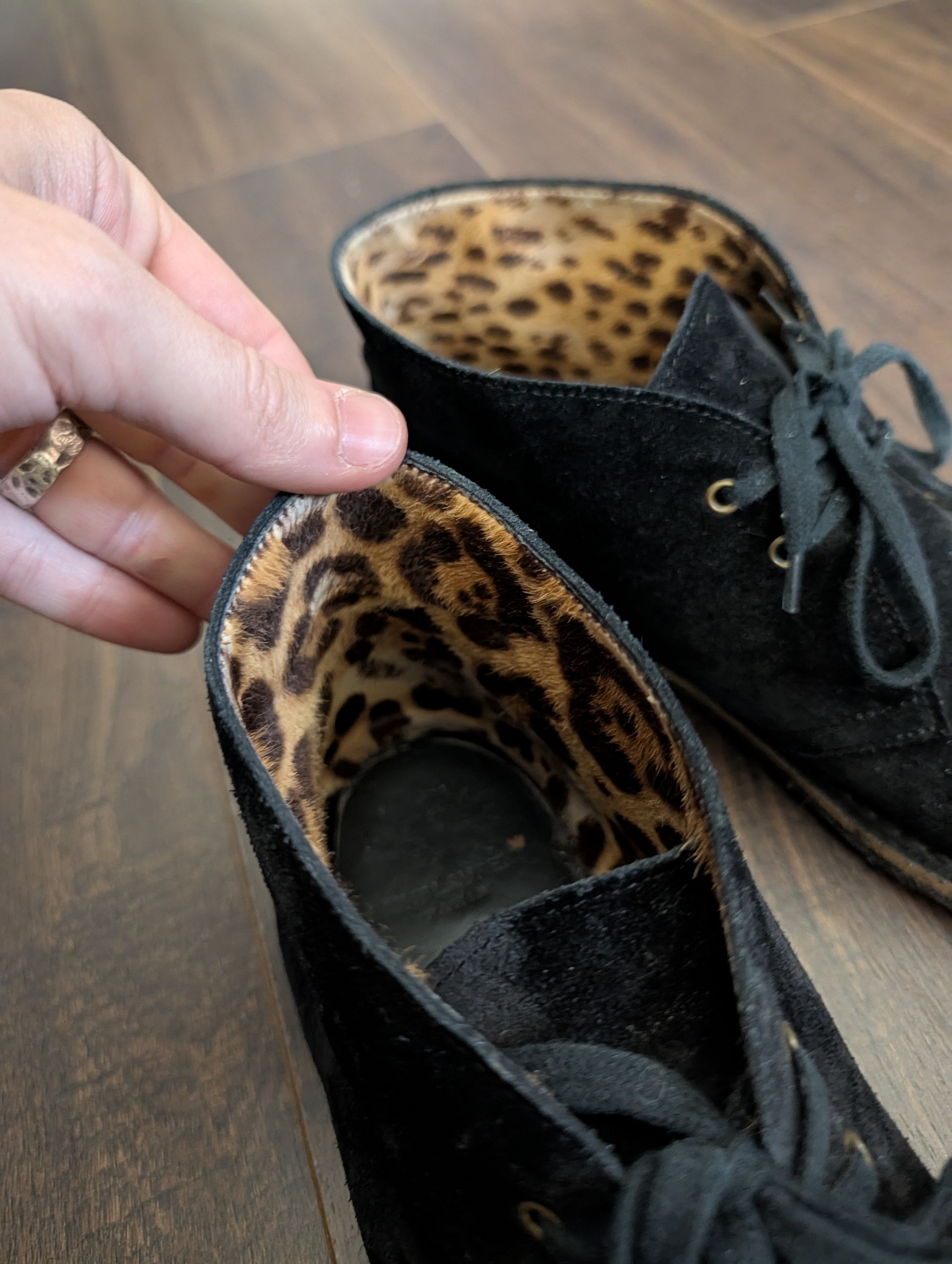 Saint Laurent Paris HEDI Black Suede Leopard Pony Hair Lined Chukka Boots Size US 9 / EU 42 - 6 Thumbnail